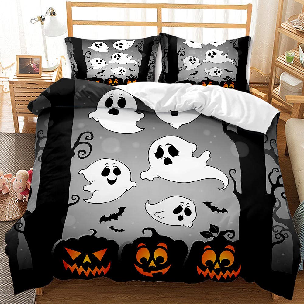 Superking poszwy na kołdrę szare Halloween duch polarowa kołdrę zestaw pościeli zestawy pościeli puszysta poszewka na kołdrę podwójne łóżka zawiera 240 x 260 cm poszewki na kołdrę i 2 poszewki na poduszki 50 x 75 cm