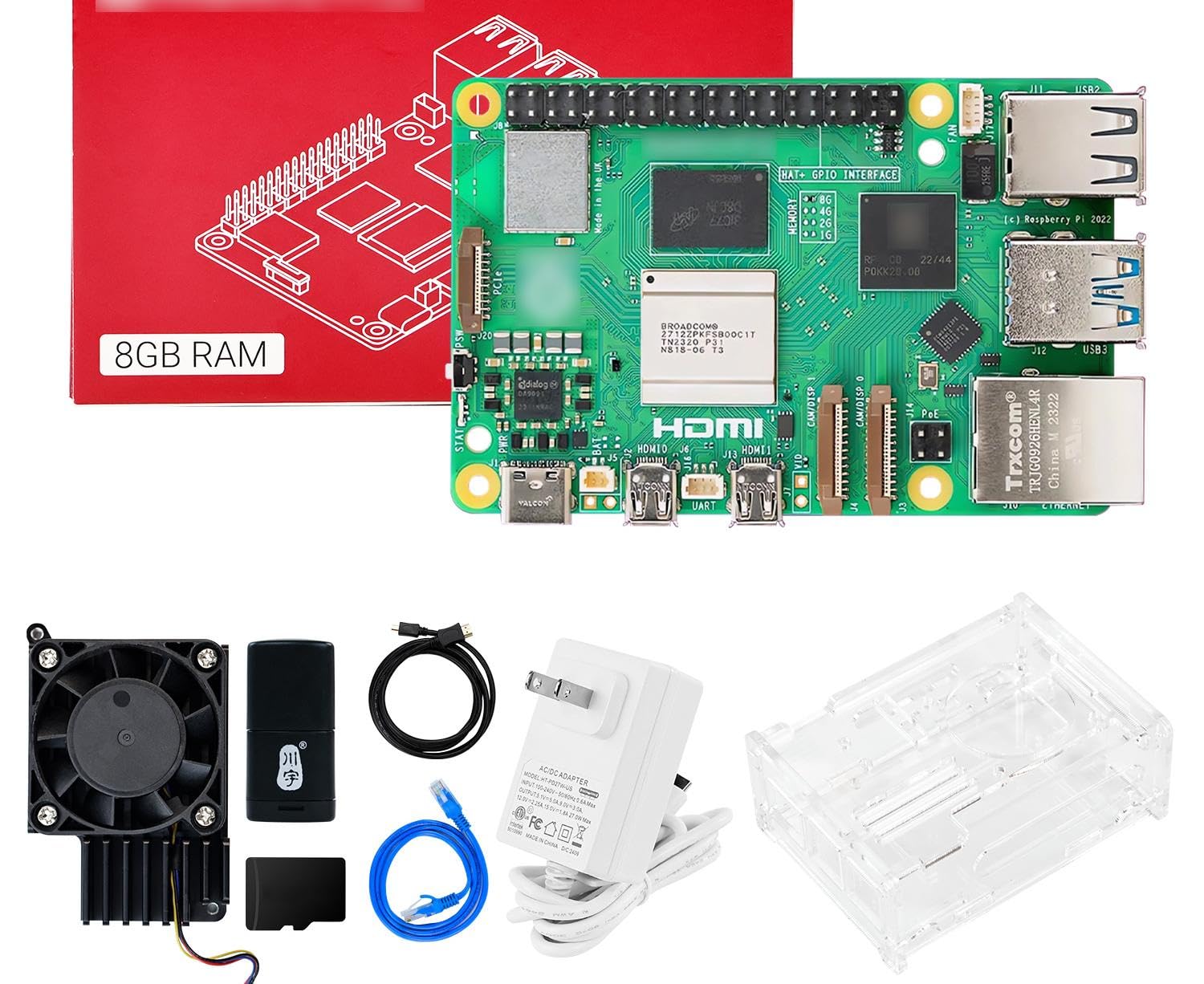 Yahboom Pi 5 8GB Starter Kit with 27W 5.1V/5A Power Adapter Heat Sink with Active Cooler Raspberry Case Provide Openclaw Deployment (Pi5 8GB, Cooling Boost Kit)