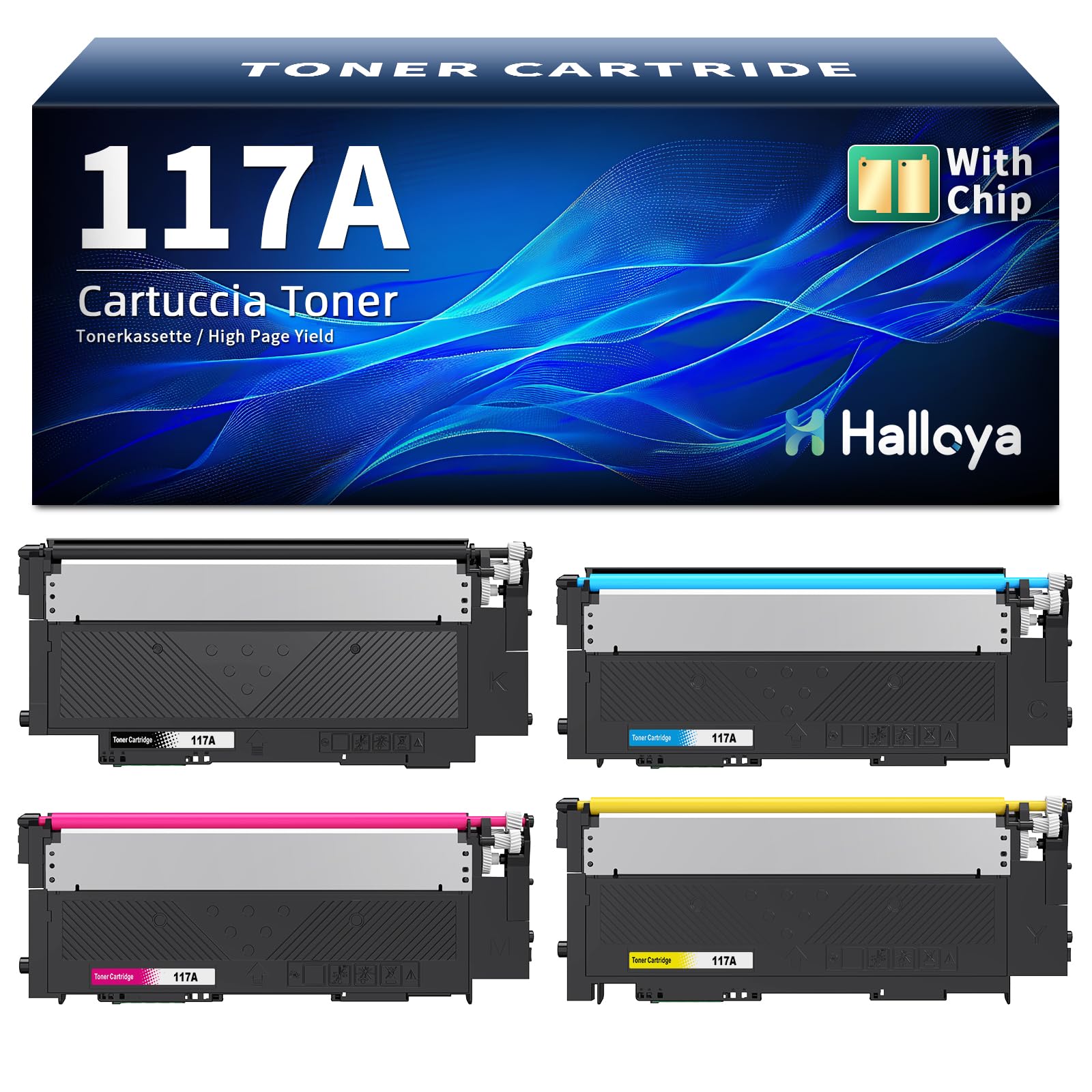 Halloya 117A W2070A Compatibile per HP 117A Toner per HP Color Laser MFP 178nw 178nwg 179fnw 179fwg 150a 150w 150nw (4-Pack, Con Chip)