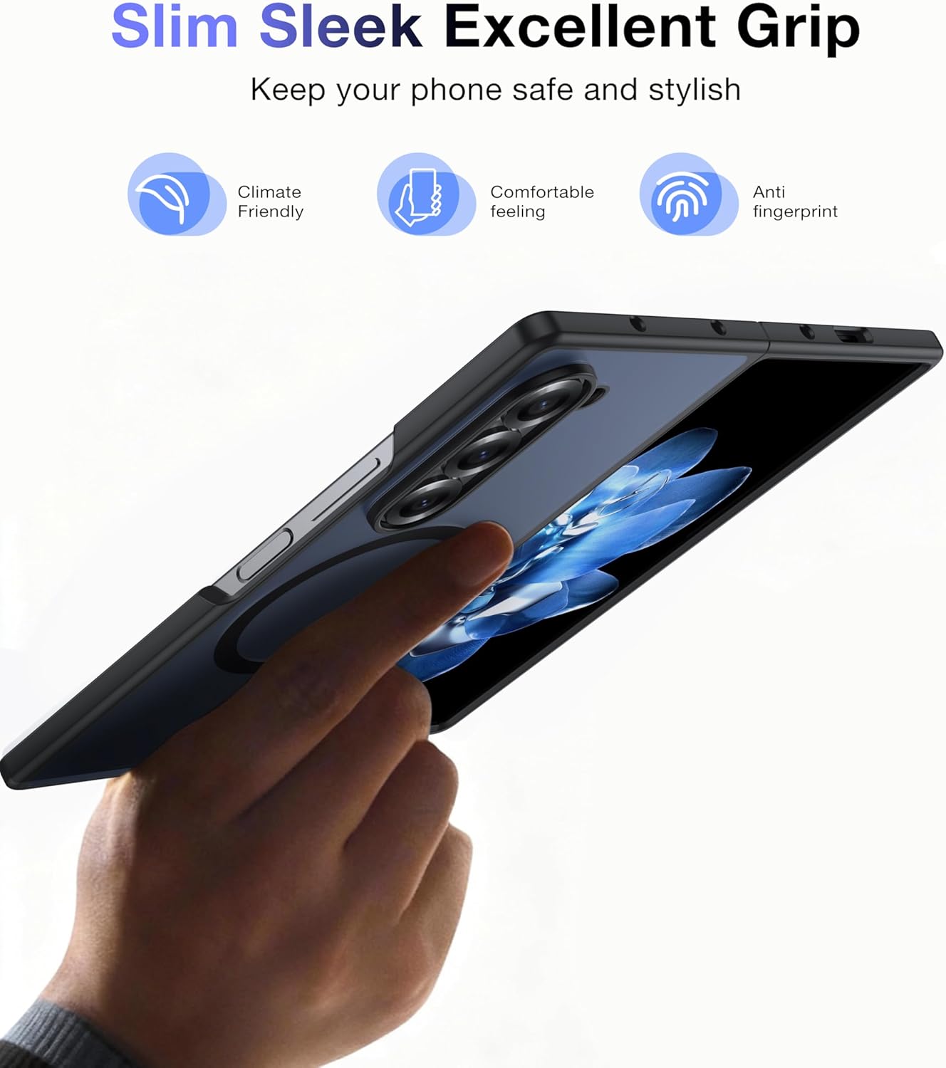 Magnetic for Samsung Galaxy Z Fold 6 Case Compatible with MagSafe [Fast Wireless Charging][Anti-Fingerprint][Military Shockproof] Translucent Matte Silicone Bumper for Z Fold 6 Phone Case, Black