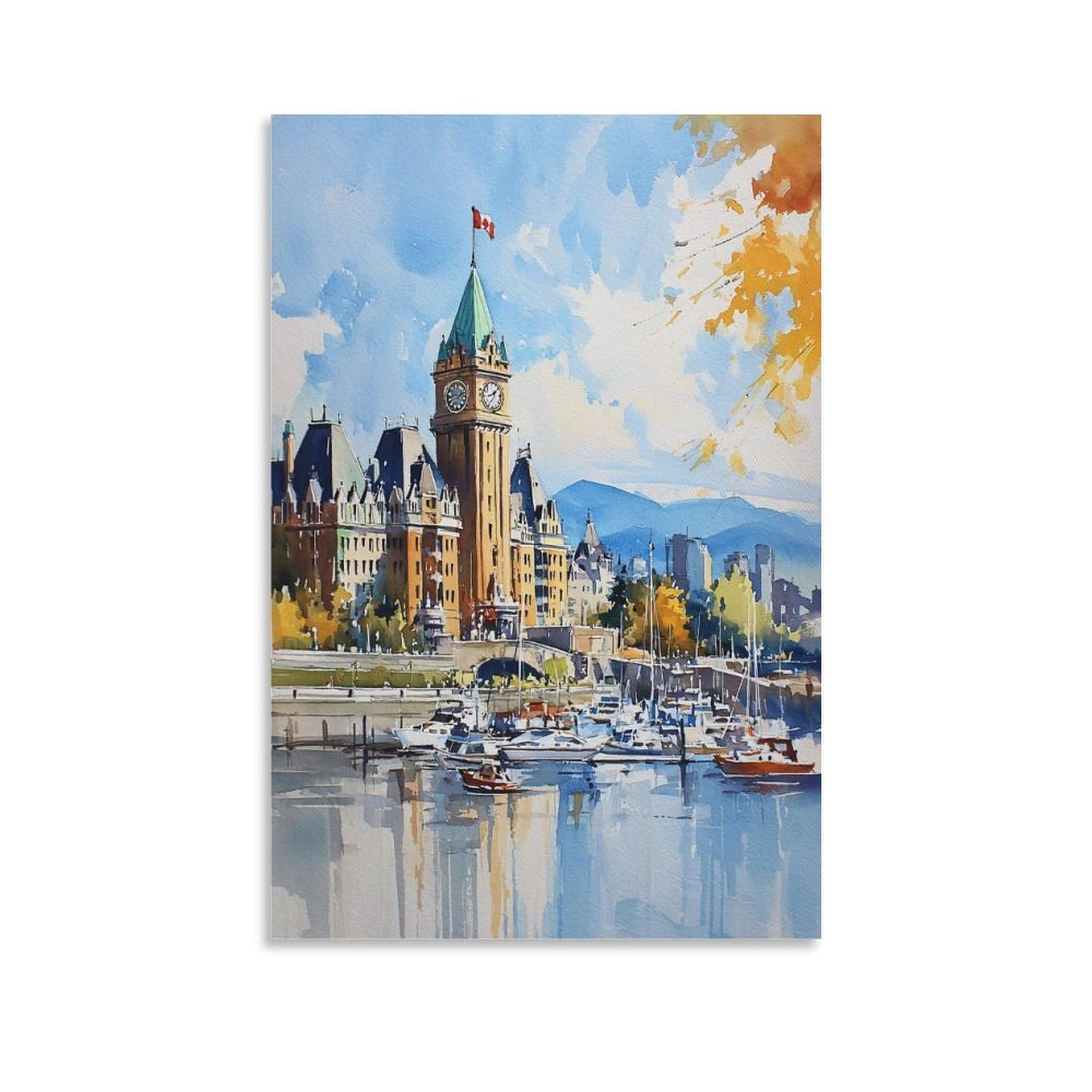 CNAHEIZ Victoria City 20x30inch(50x75cm) Vintage Travel Poster Watercolor Canvas Art