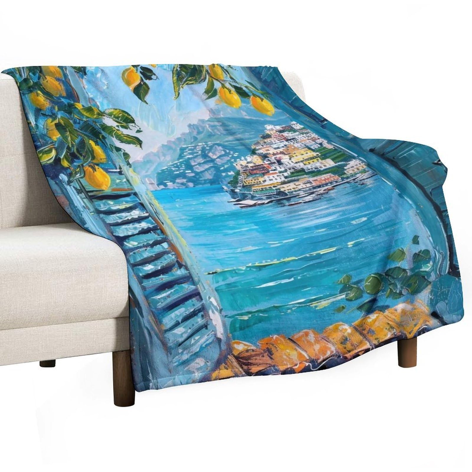 YHGSREUOH Mediterranean Lemon Window 01 Flannel Blankets Fleece Soft Throw Lightweight Plush Gifts for Couch, Bed, Cozy Sofa Plush, Chair, Lovers 150x200cm(60x80in)