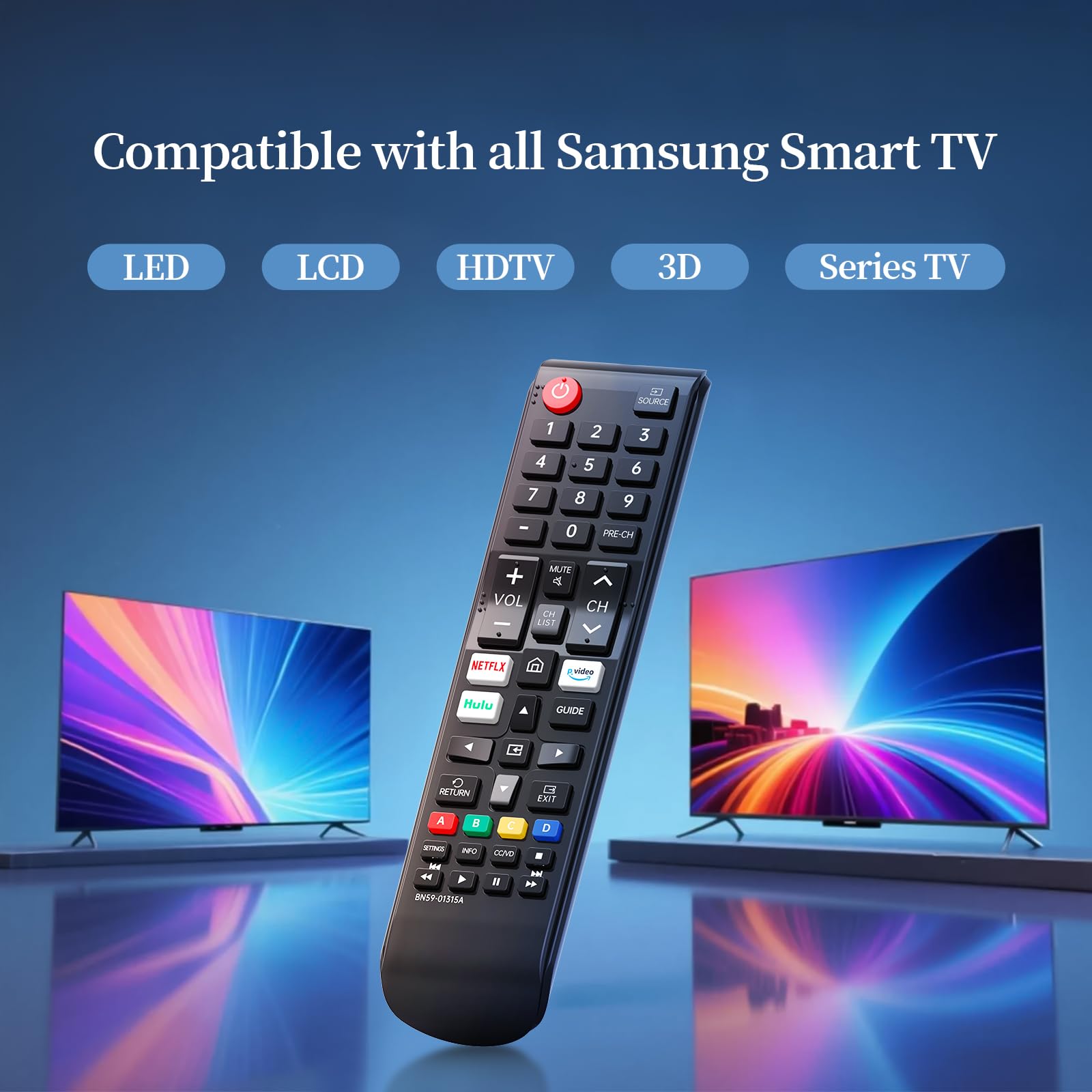 Telecomando universale per Samsung Smart TV, telecomando di ricambio compatibile con tutte le serie Samsung LED/LCD/HDTV/3D/4K QLED, con 4 tasti di scelta rapida