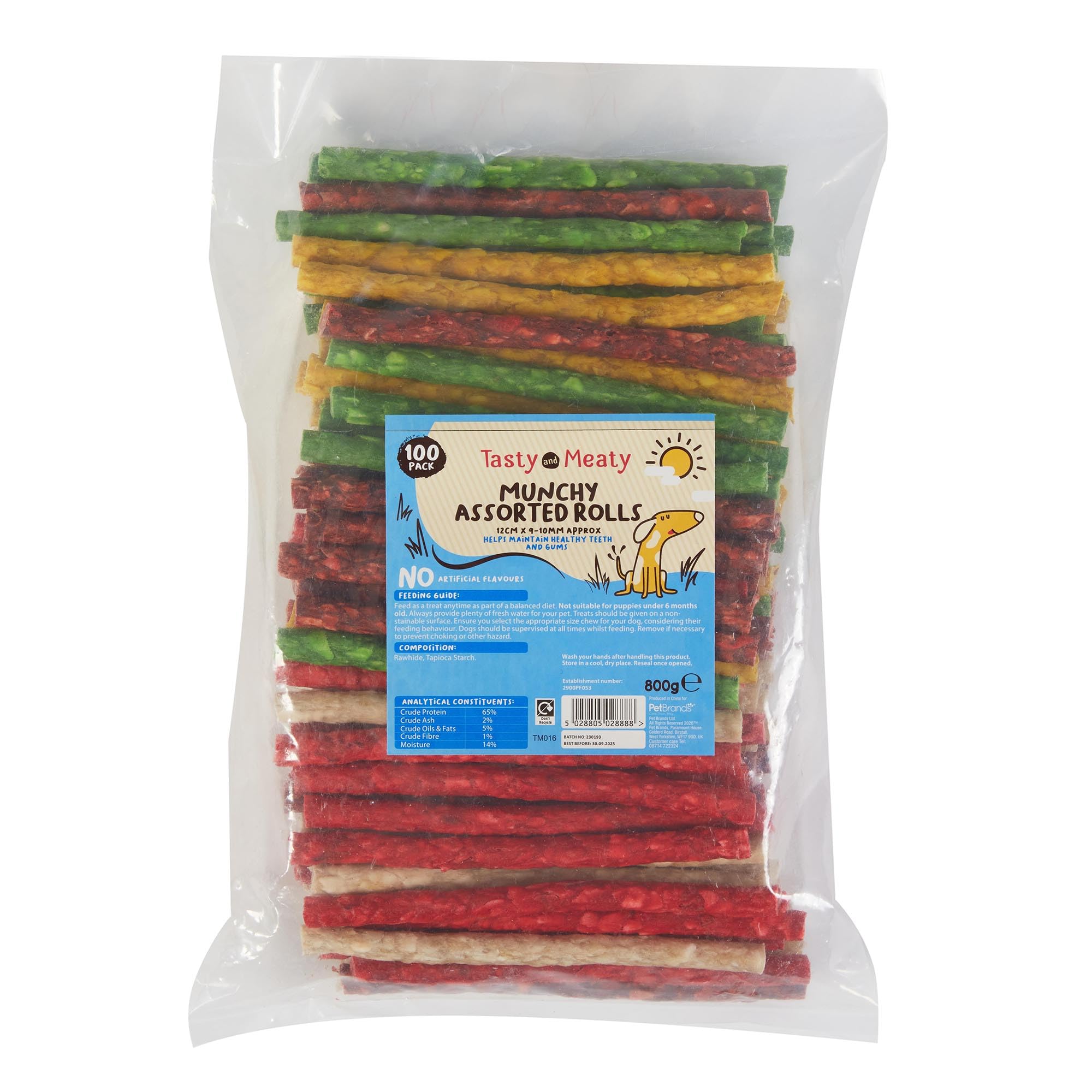 Tasty & Meaty - Munchy Rolls Assorted 12cm X 9-10mm 100 pc pack (around 800g), 8 g (Pack of 100)