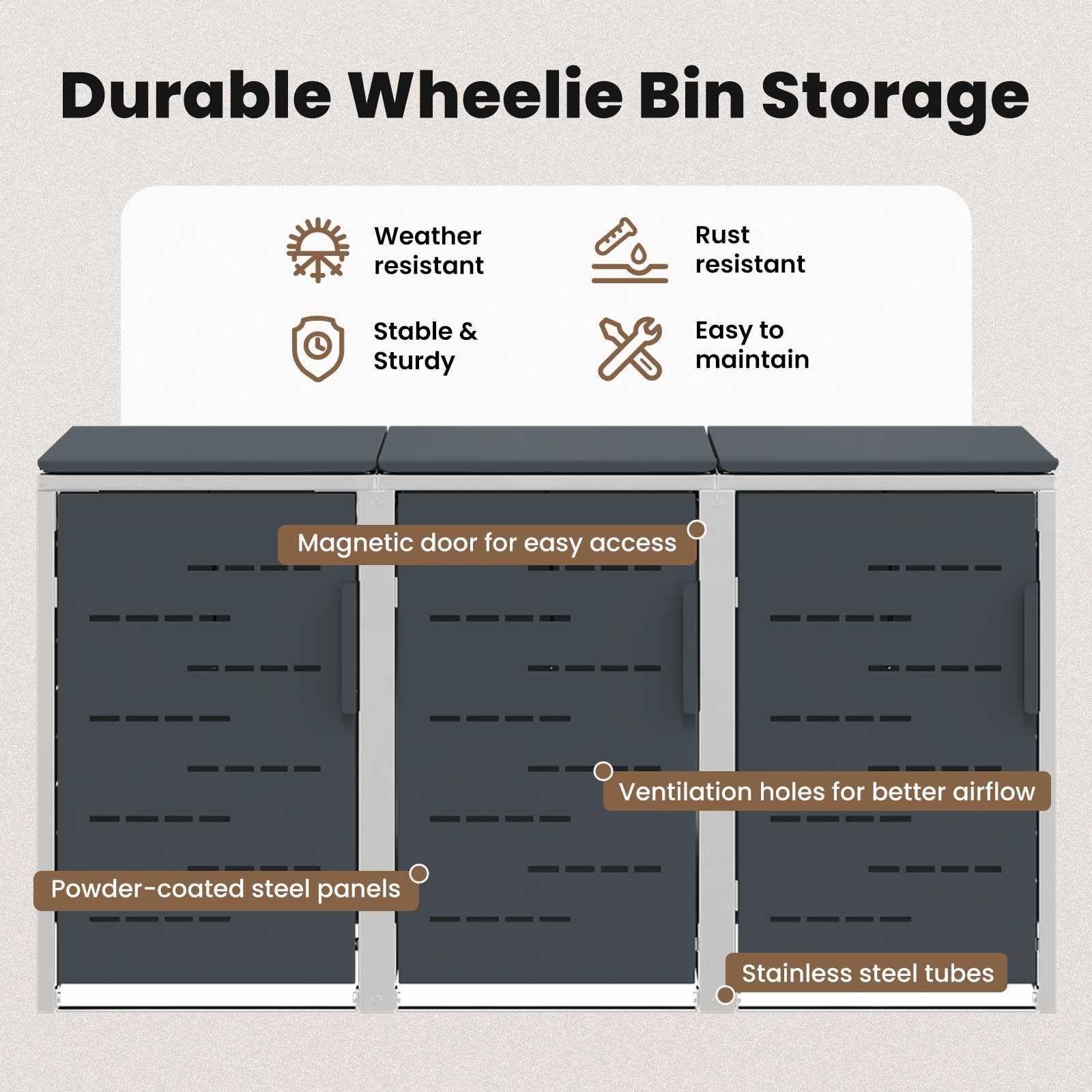 vidaXL Mülltonnenbox for 3 Bins 240L Edelstahl Anthrazit