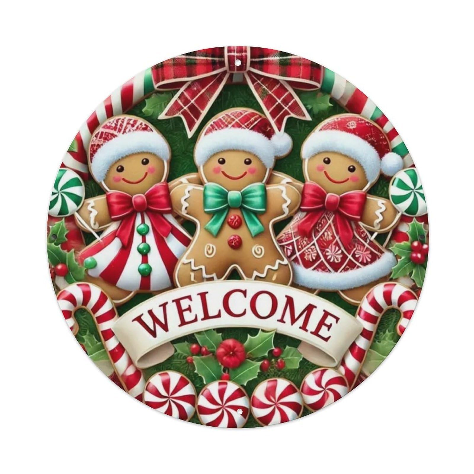 Igtefte Vintage Christmas Gingerbread Welcome Tin Sign Style Home Bar Garden Wall Plaque Decor Metal Poster 8X8 Inch