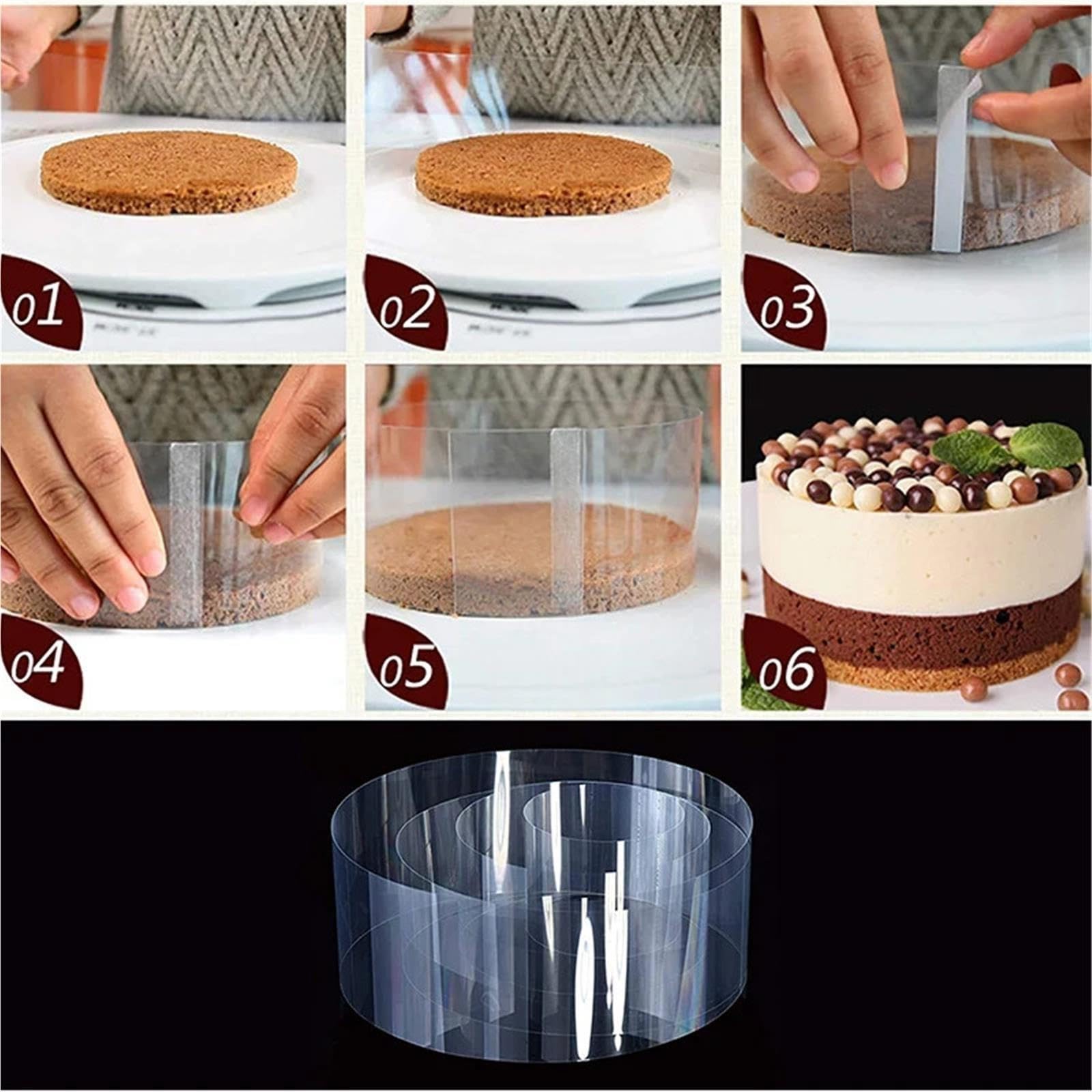 Transparent Patisserie Rouleaux Anneau à gâteau réglable, cœur/carré/rond, moule Mousse, collier gâteaux(Rectangle Cake Mold)