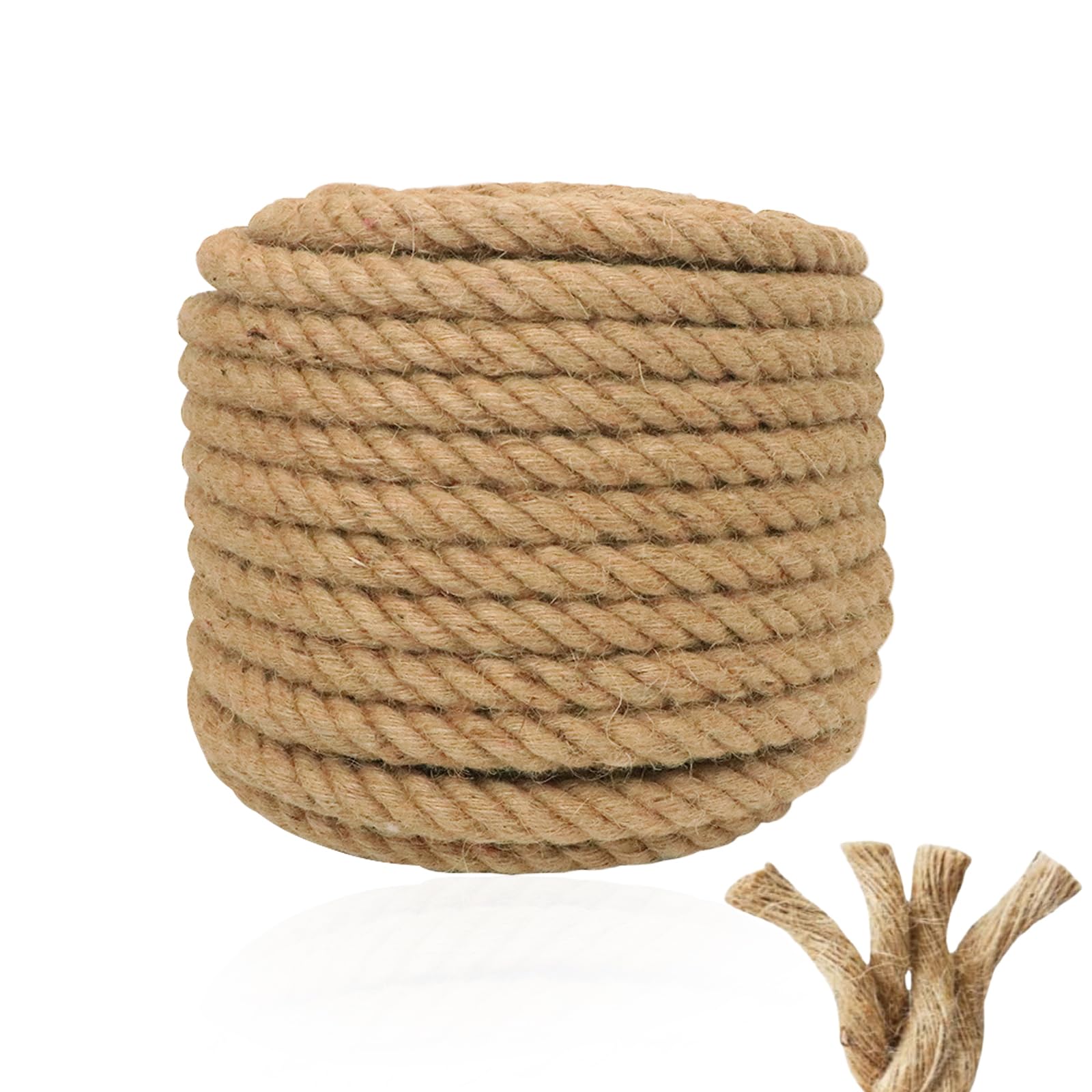 20mm Jute Rope, Thick Rope 20m/33 Feet Hemp Ropes Heavy Duty String Jute Twine for Decking Gardening Bundling Camping DIY Arts Decorating Boating