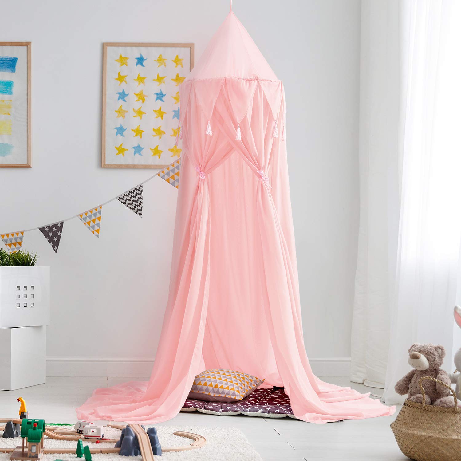Tenda sensoriale, Baldacchino for Letto Principessa, Cupola Rotonda, Tenda da Gioco, con Nappa, for la Decorazione della Camera da Letto(Pink)