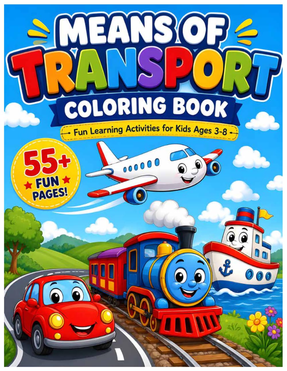 Means of Transport Coloring Book for Kids Ages 3-8: Fun Learning Activities, Vehicles, Cars, Trucks & More