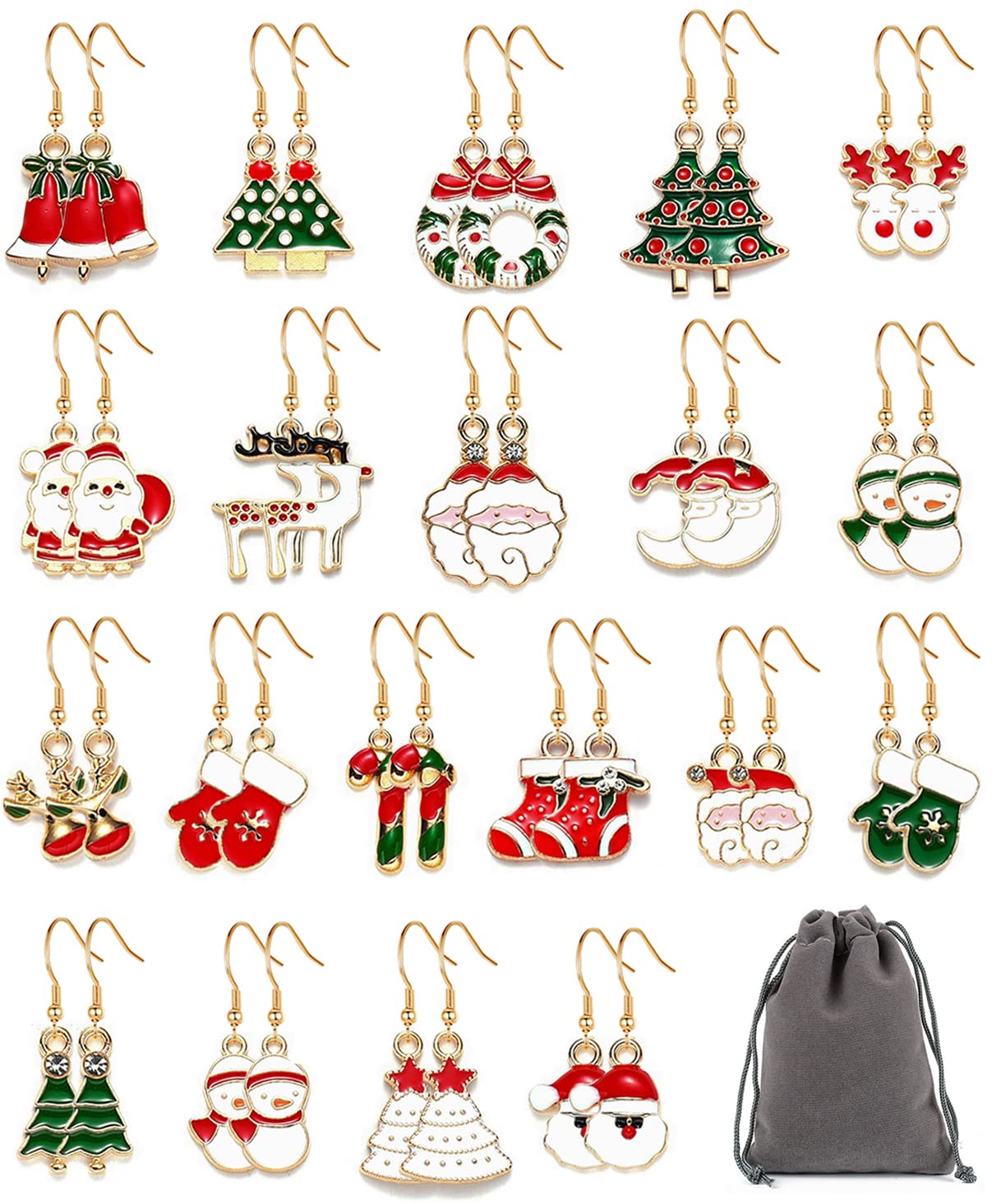 20 Pairs Christmas Earrings for Womens Girls Holiday Earrings Christmas Drop Dangle Earring Set Tree Elk Snowman Santa Sock Hook Earrings Cute Christmas Party Jewelry Gifts