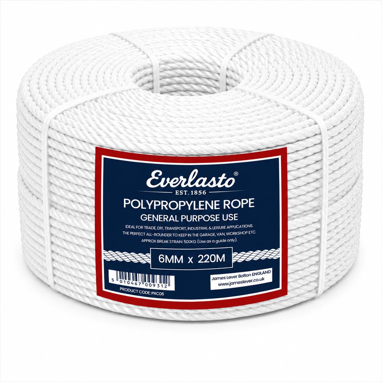220M TRADE COILS EVERLASTO WHITE POLYPROPYLENE POLY ROPE 6MM 8MM 10MM 12MM 14MM (6MM)