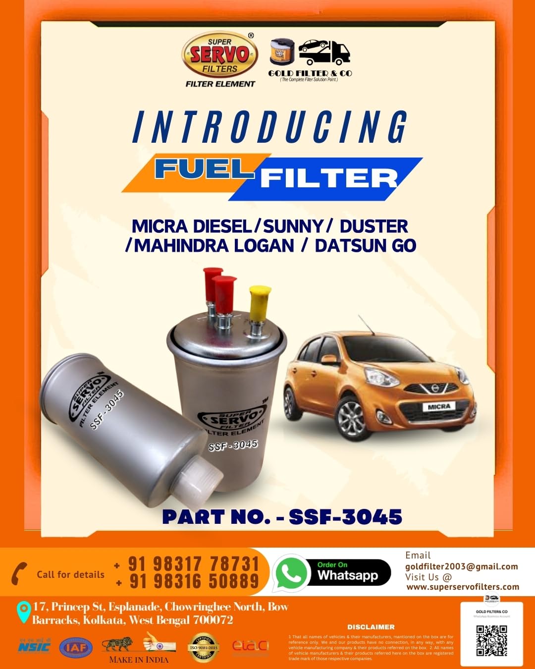 SUPER SERVO FILTERS SSF-3045 FUEL FILTER 300.00 MICRA DIESEL/SUNNY/DUSTER/MAHINDRA LOGAN/DATSUN GO-image-47