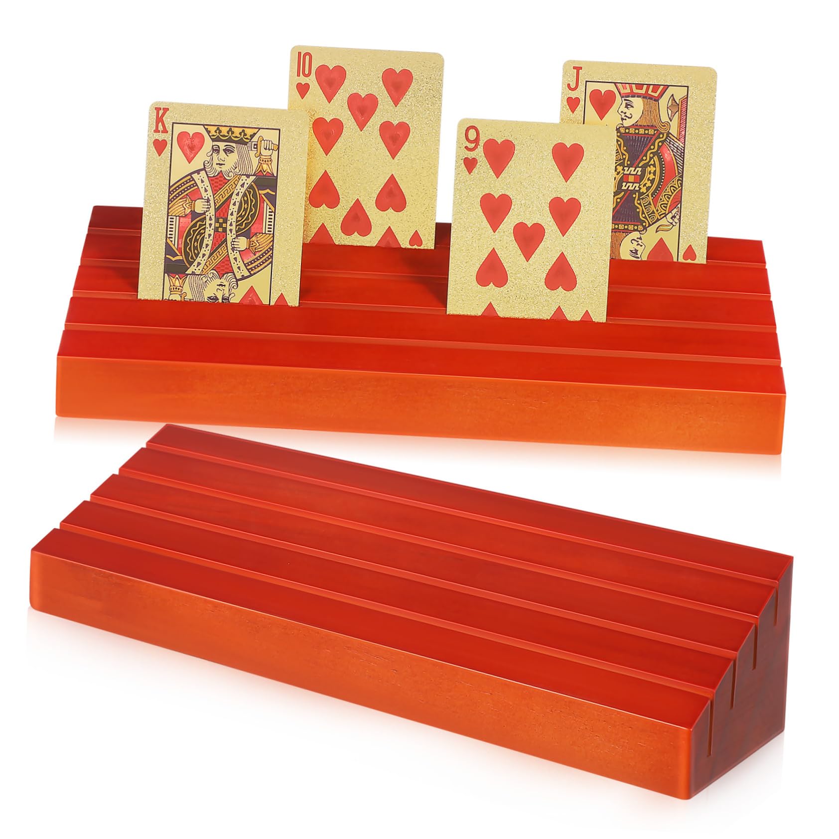 2 Soportes de Madera para Naipes, Bandeja para Cartas de Juego, Color Marrón, Acceso Fácil y Visualización Clara, para Partidas y Fiestas