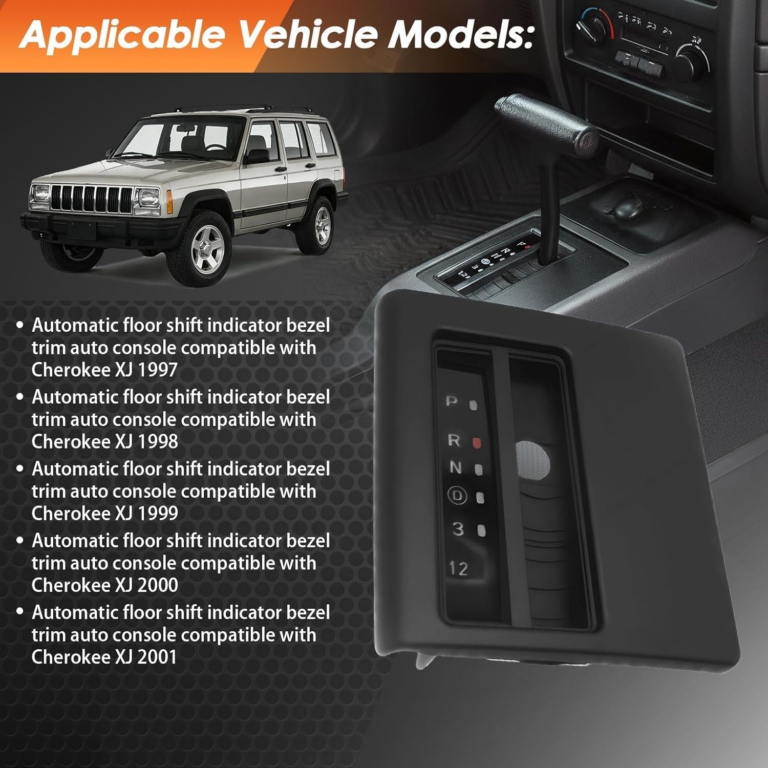 Shifter Bezel Cover for Automatic Transmission Floor Console Compatible with Cherokee XJ 1997-2001 55115615 5EK03TRM