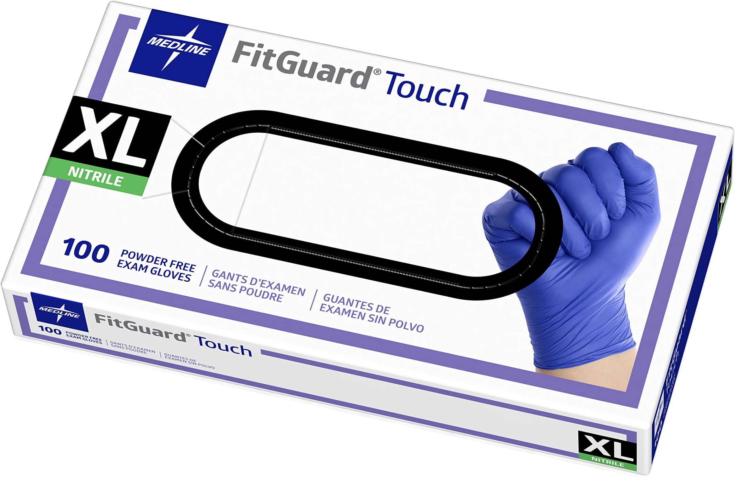 FITGUARD Medline Touch Nitrile Exam Gloves, Disposable, Powder-Free, Cobalt Blue, X-Large, Box of 100
