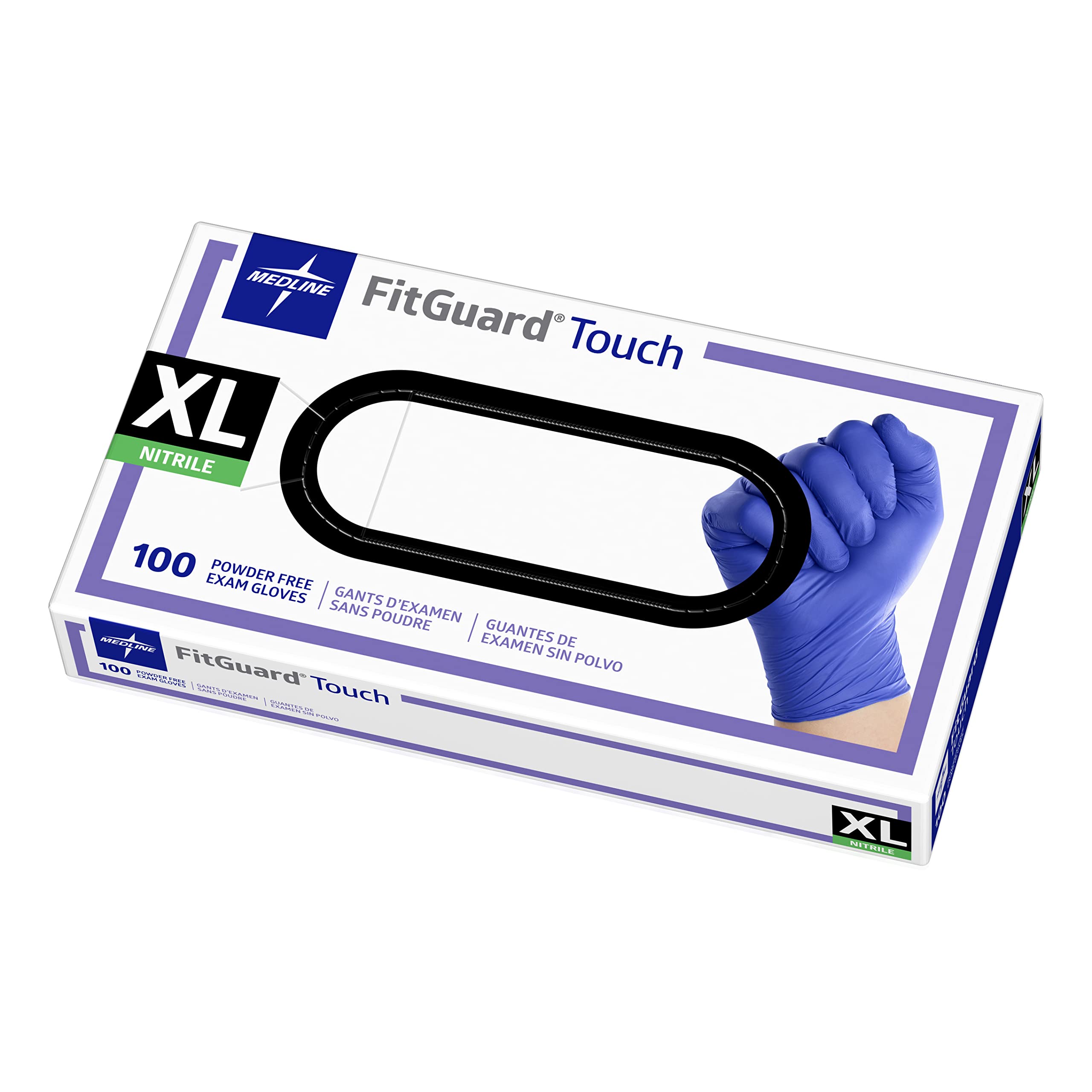 Medline FitGuard Touch Nitrile Exam Gloves, Disposable, Powder-Free, Cobalt Blue, X-Large, Box of 100