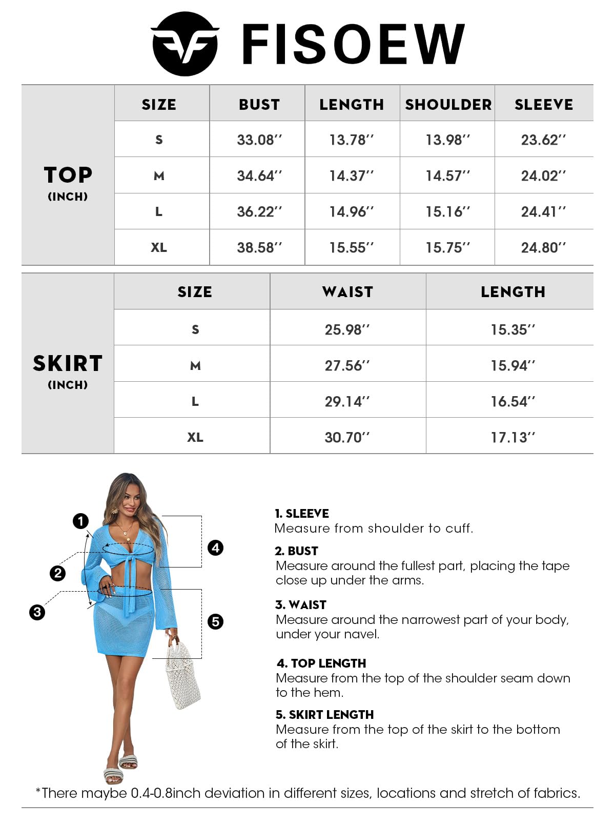 Fisoew Traje de baño de ganchillo para mujer, 2 piezas, cubierta de traje de baño, manga larga, lazo frontal, conjunto de minifalda