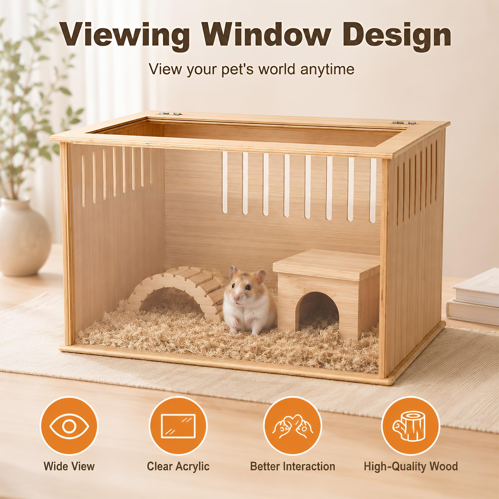 Cage en Bois pour Hamster 80x40x40cm avec fenêtre d'observation