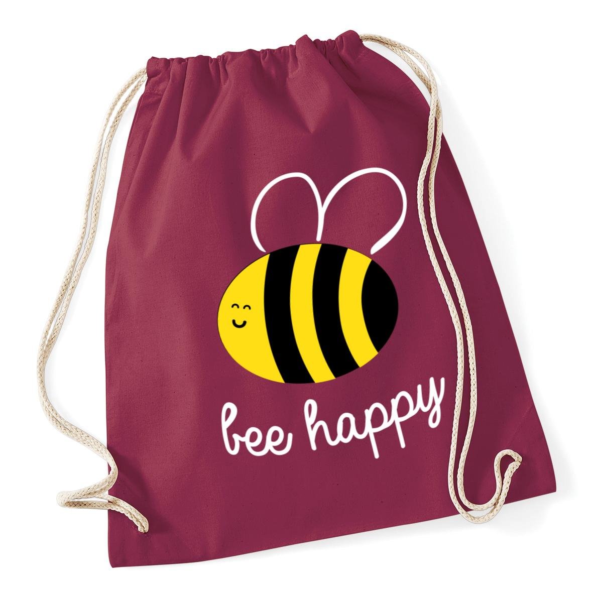 Hippowarehouse Bee Happy Drawstring Cotton School Gym Bag 37cm x 46cm, 12 litres