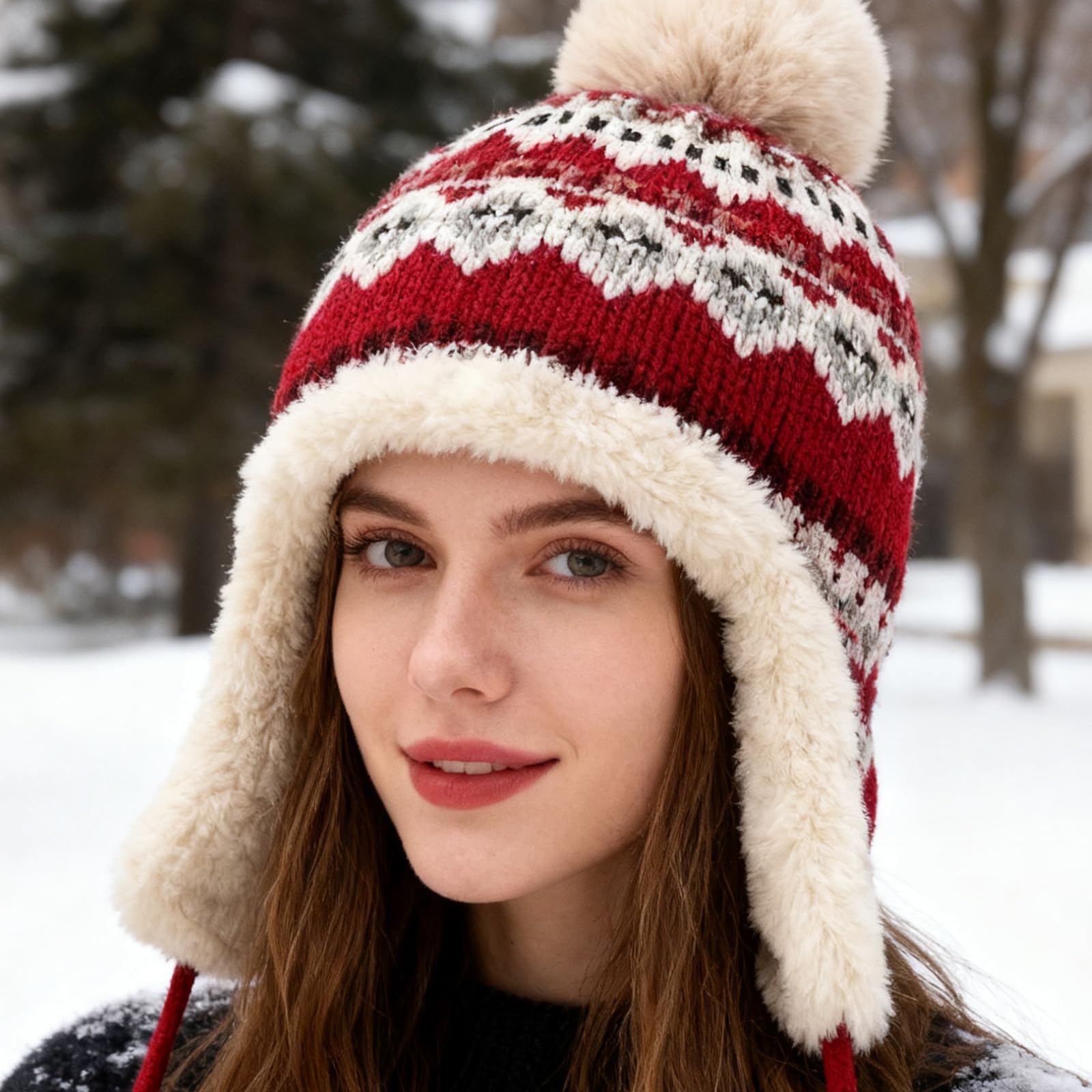 Bonnet Russe, Chapka d'hiver Bonnets de Trappeur Femme, Ushanka Bonnet Cache Oreille Femme, Chapeau de Trappeur Épaisse, Coupe-Vent Casquette Hiver avec Protège-Oreilles pour Temps Froid