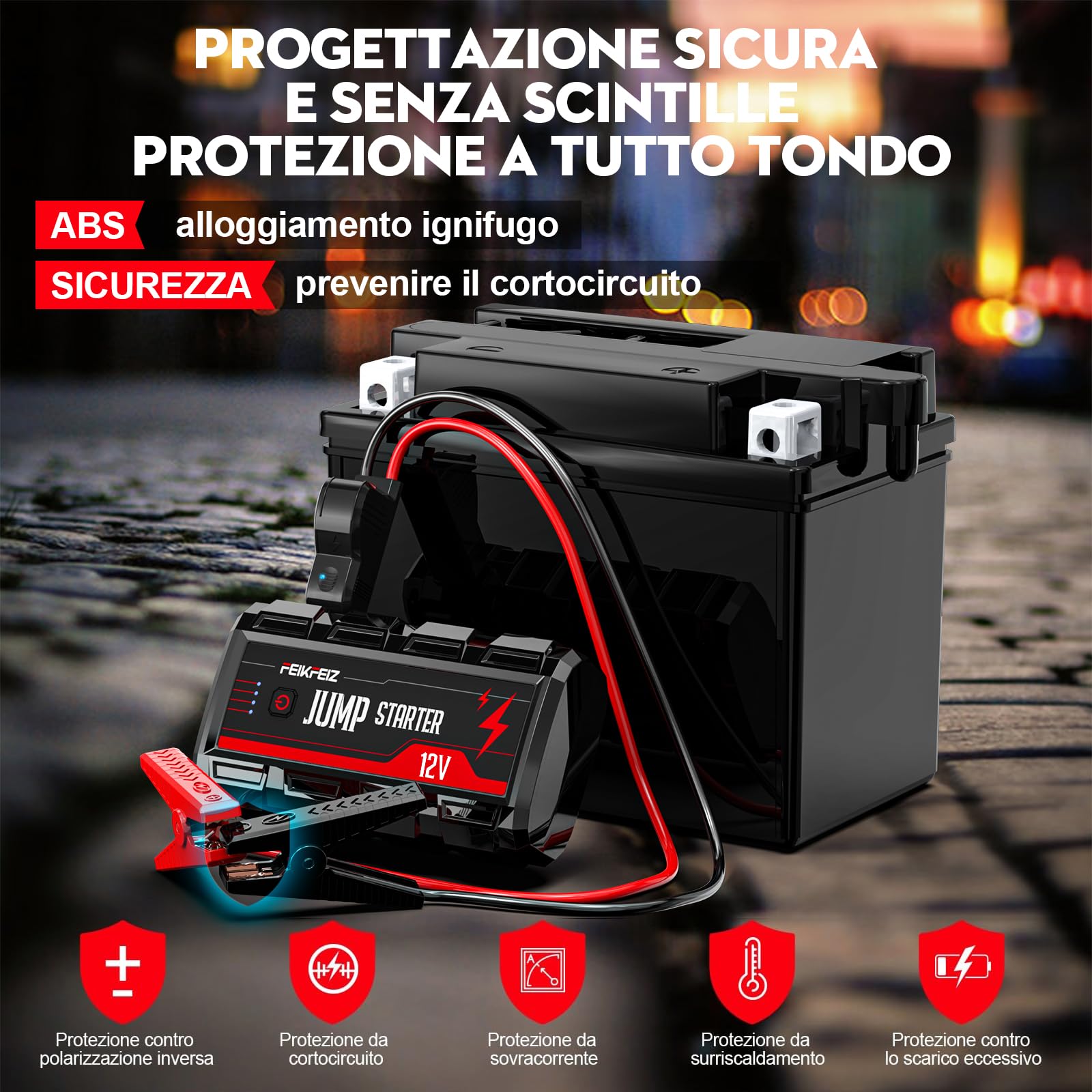 FEIKFEIZ Avviatore Batteria Auto, 5000A 22800mAh Avviatore Emergenza per Auto(Adatto a Tutti i Veicoli a Benzina o 8,0L Diesel) 12V,Avviatore di Emergenza, Jump Starter, con Torcia LED.