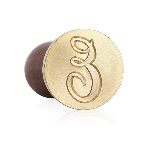 Miniatura 2 de Mceal Sello de cera, sello de latón con mango de madera, sello grande de 1.181 in, Calligr. Letra E