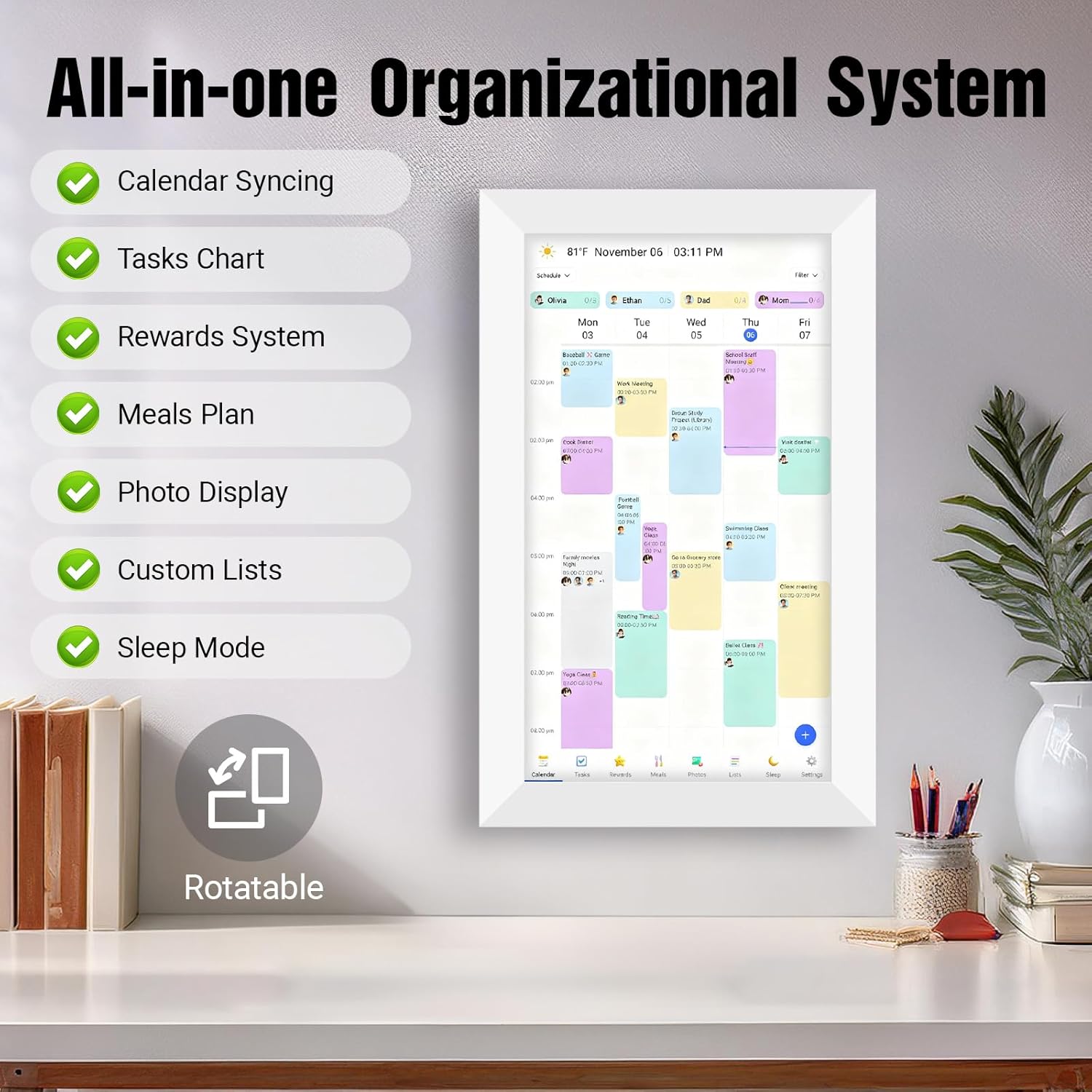 15.6'' Digital Calendar Wall Touch Screen, 1920 * 1080P Electronic Smart Calendar, Digital Picture Frame, Daily Weekly and Monthly Planner, Electronic Chore Chart, White Elephant Gifts for Women, Mom, Teacher, Grandma