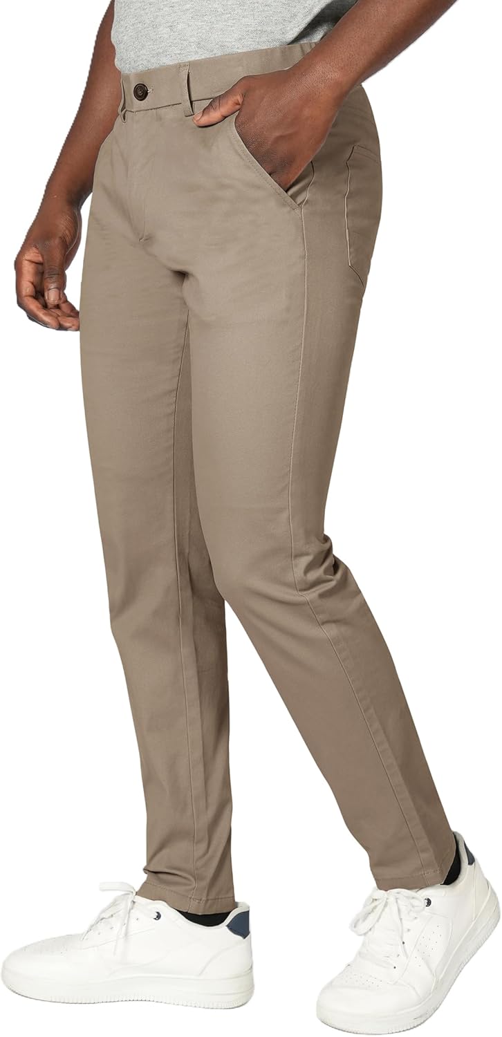 Plaid&Plain Men's Skinny Stretchy Khaki Pants Colored Pants Slim Fit Slacks Tapered Trousers - Image 5