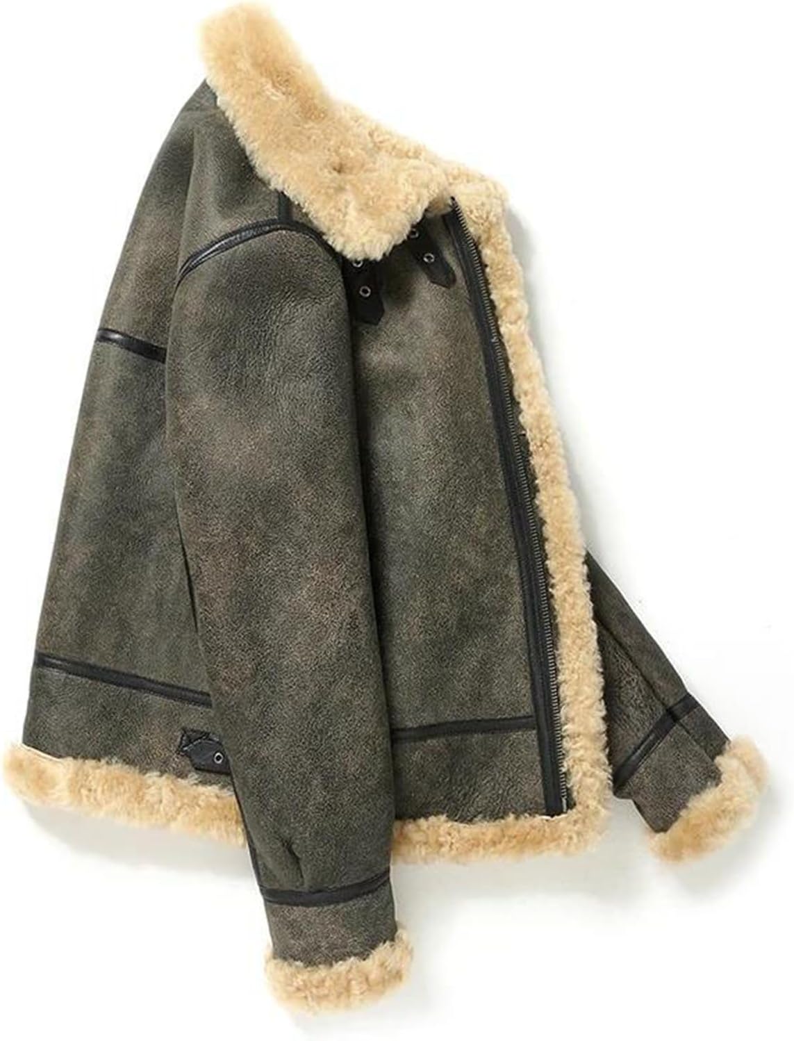 Men's Genuine Sheepskin Leather Jacket Faux Fur Lining Warm Thick Motorcycle Coat Winter Classic Luxury Outerwear