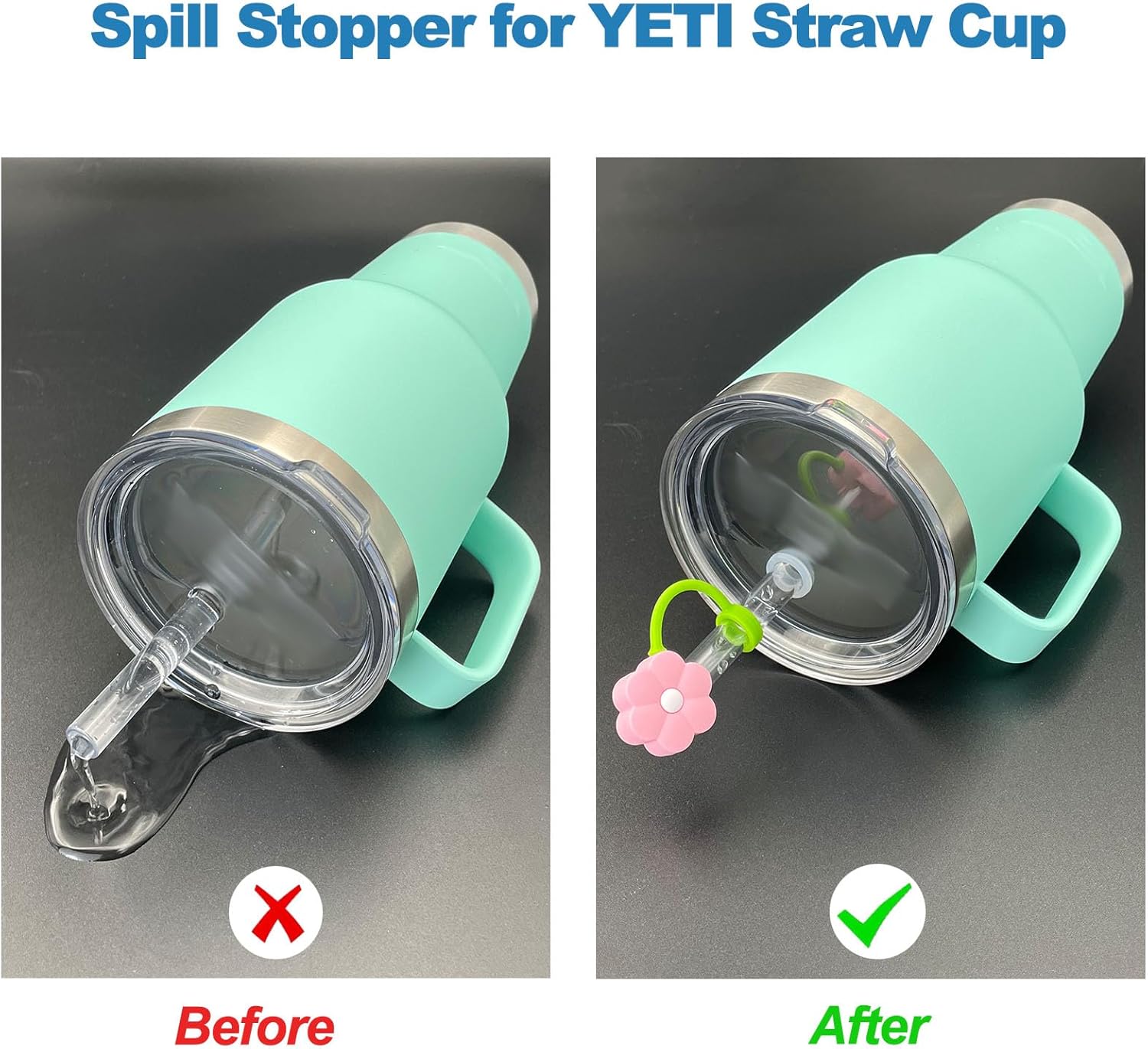 Flower Straw Cover Cap and Silicone Spill Stopper Compatible with Yeti Tumbler, Cup Accessories Including 2 Straw Cover Topper Cap, 2 Leak Proof Stopper
