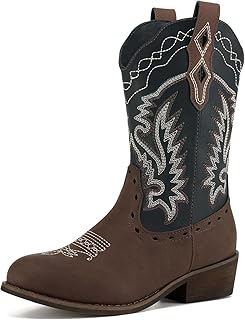 Rollda Kids Cowboy Boots Western Round Toe Cowgirl Boots for Boys Girls Toddler/Little Kid/Big