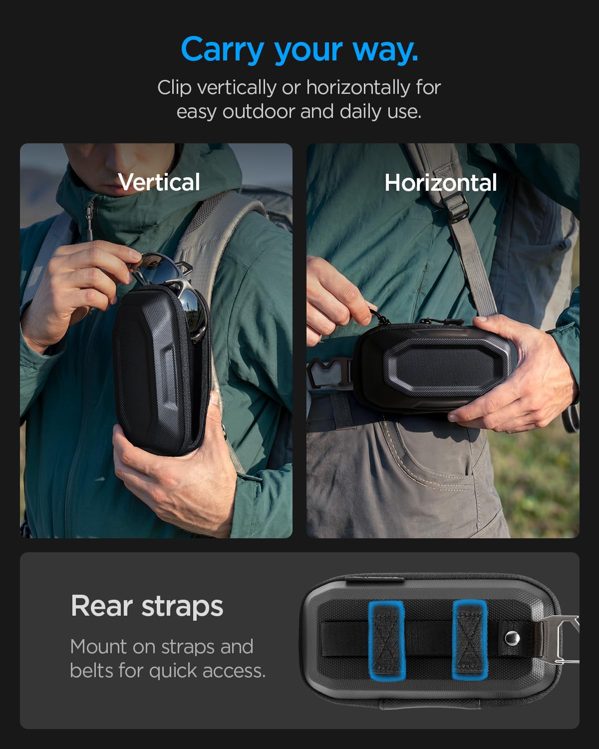 Spigen LIFE Lock Fit Étui pour Lunettes de Soleil Outdoor, Coque EVA avec Mousqueton - Noir