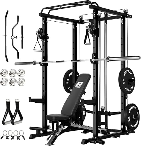 Miniatura 9 de RitFit El paquete multifunción de garaje y gimnasio en casa incluye jaula de potencia de 1200 libras PPC03/P3 con sistema de cruce de cables, banco