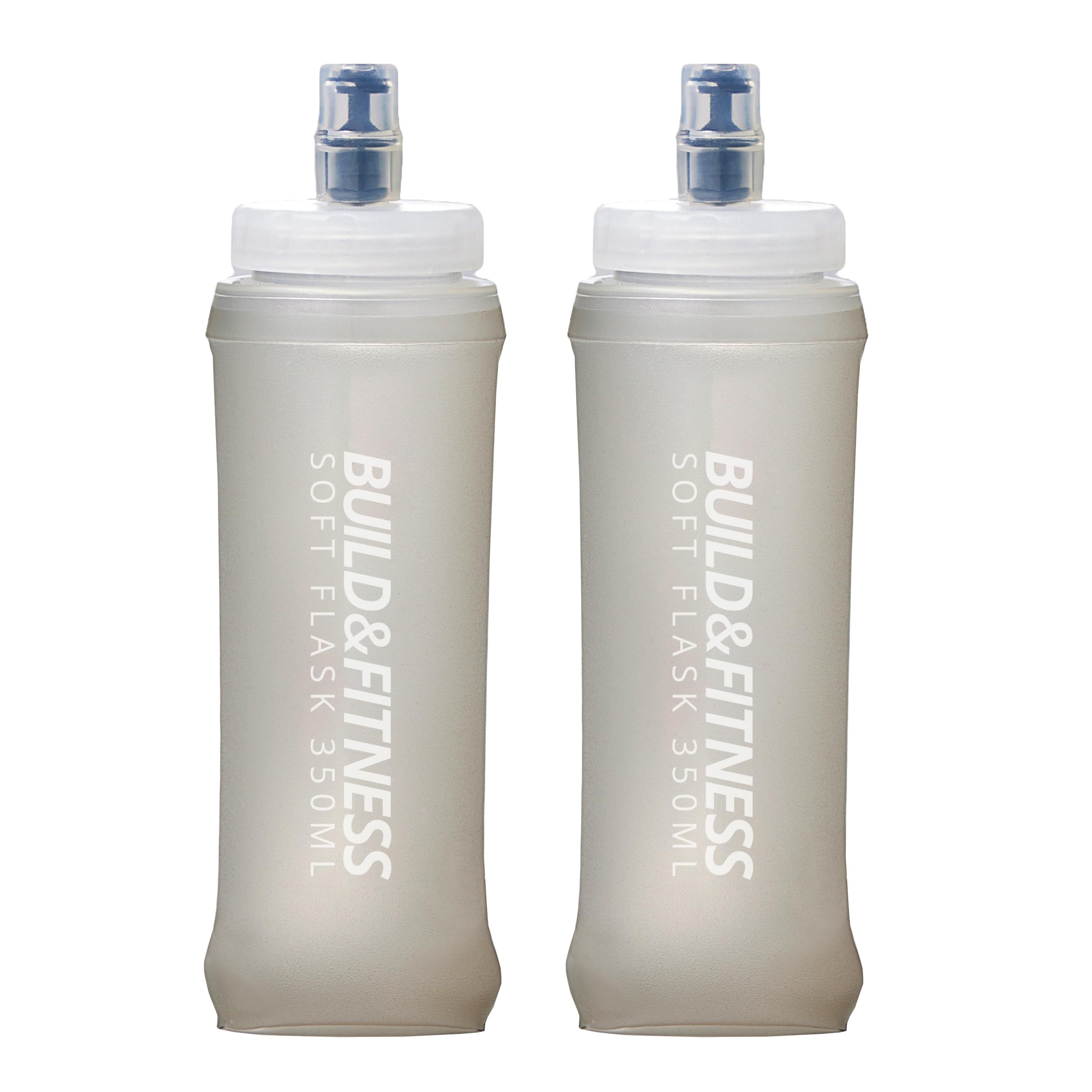 Build & Fitness Soft Water Bottle 2 Pack - 500ml / 350ml. Collapsible Soft Flask, Leakproof, TPU, BPA Free, Easy to Clean & Lightweight. Use in Hydration Vests, Running Belts