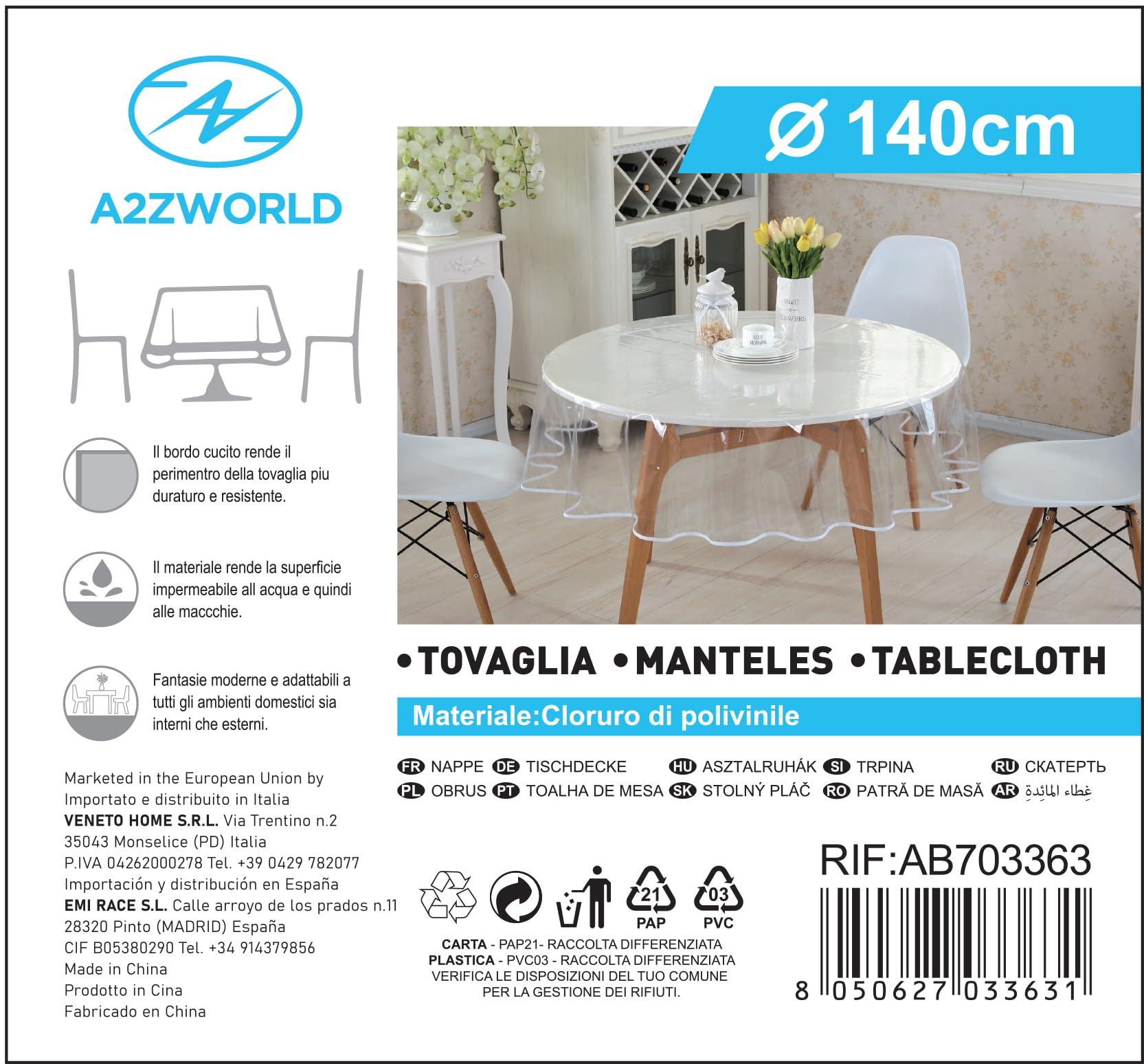 Discoverdecor Tovaglia Protettiva In PVC Trasparente Spessore 1,5 Mm – Diametro 107 Cm, Rotonda, Per Tavoli