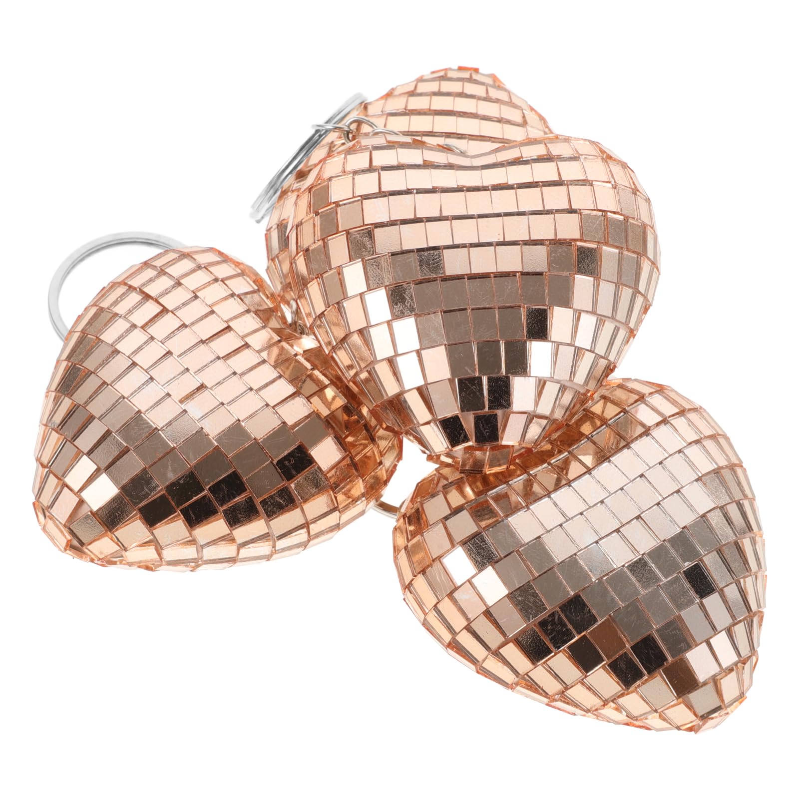 LUOZZY 4pcs Mini Disco Balls Hanging Heart Shaped Disco Ball Decor Glitter Mirrored Disco Ball Pendents for DIY Crafts Bags Purse Key Accessories Disco Party Party Favors - Rose Gold