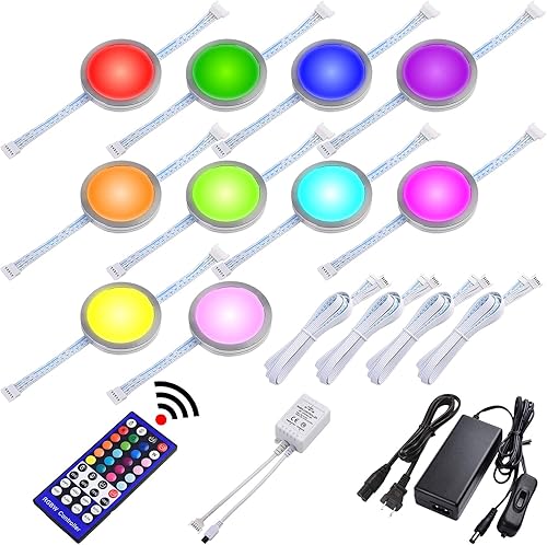 RGBWW - Luz para debajo del mostrador, discos LED para iluminación de decoración navideña, cambio de color rojo, verde, azul y blanco cálido,