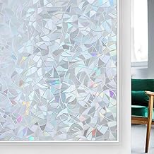 rabbitgoo Opaque Self-Adhesive Privacy Film for Windows, Colourful 3D Rainbow Film for Windows, 44.5 x 200 cm, Static Adhesive, No Adhesive, Anti UV Sun Protection for Office, Living Room