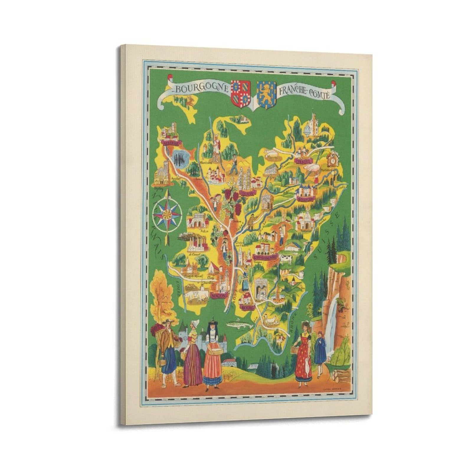 OKAHYS Vintage Travel Poster Illustrative Maps of Various Provinces in France Decorative Painting Canvas Wall Artworks Picture 16x24inch(40x60cm)