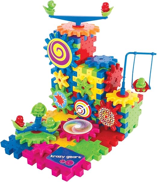 Gear Building Toy Set - Interlocking Learning Blocks - Motorized Spinning Gears - 81 Piece Playground Edition