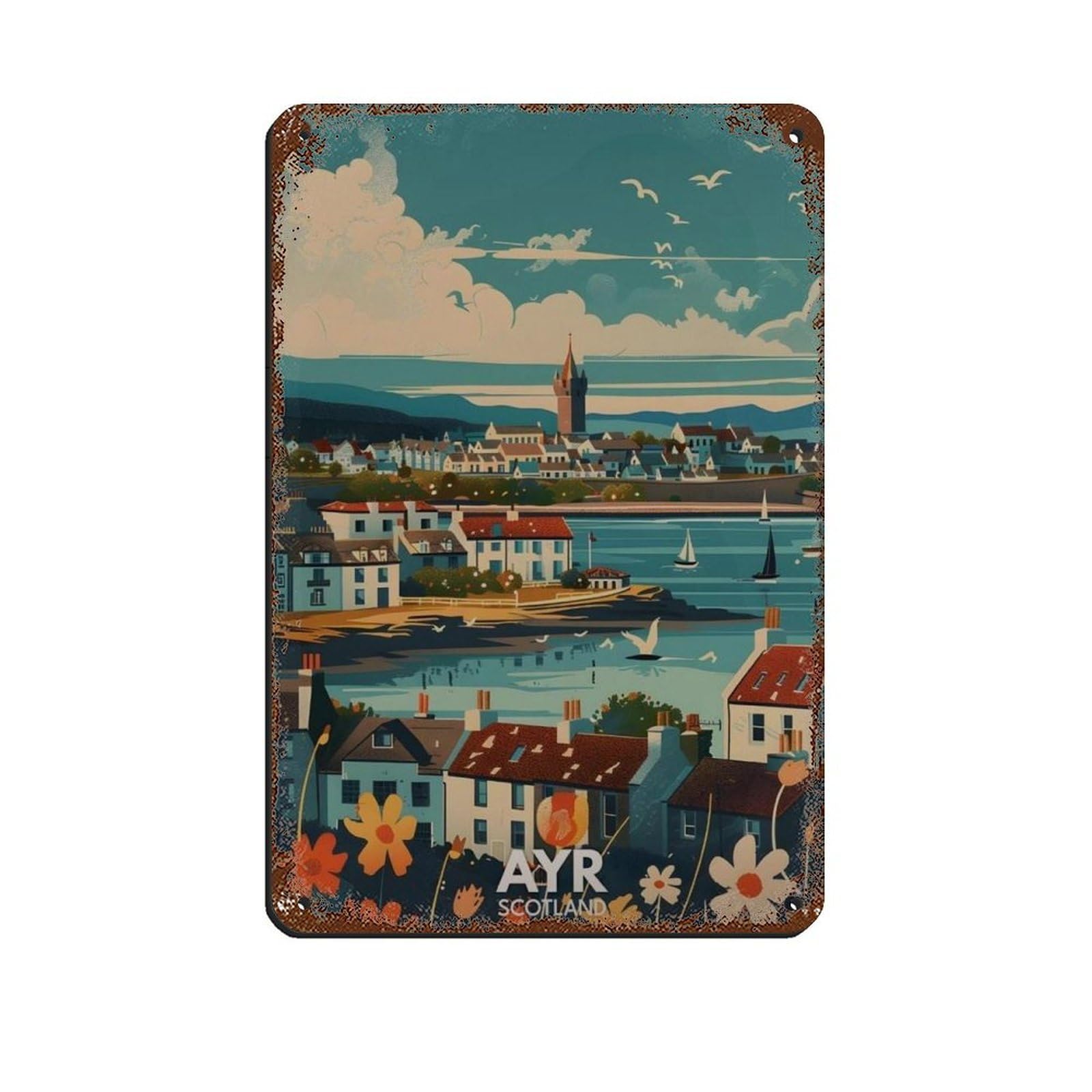 Lxwnze 20L X 30W Cm Ayr Poster,Scotland Art Decor Tin Sign Vintage Metal Pub Club Cafe Bar Home Wall Art Decoration Poster Retro 8X12inch(20X30cm)