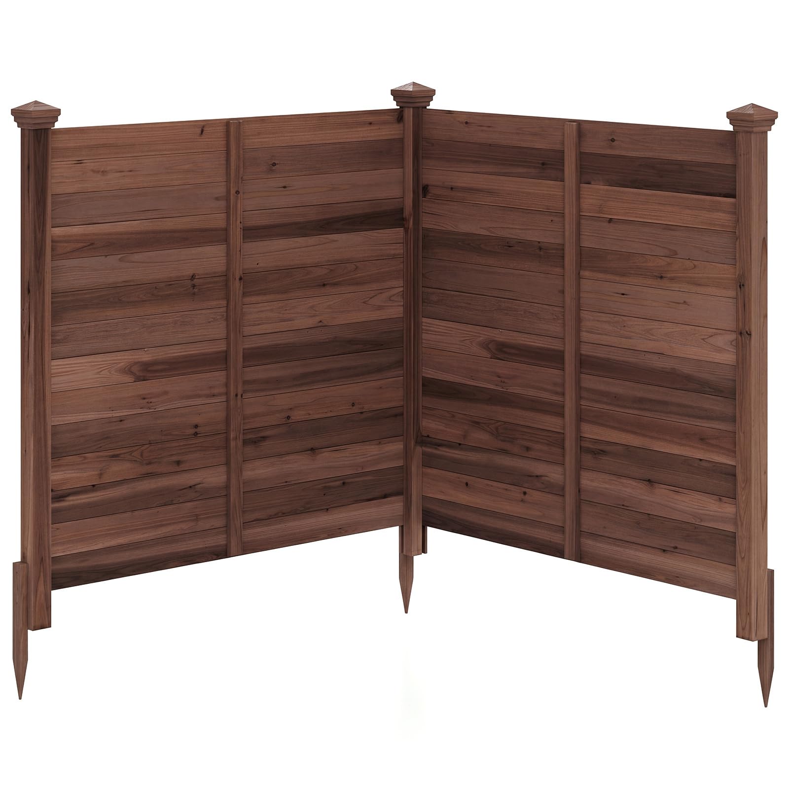 COSTWAY Gartenzaun 2-teilig, 119 x 119 cm, Tannenholz, Zaun mit 3 Pfosten, dekorativer Sichtschutzzaun, Holzzaun für Klimaanlagen Mülltonnen, freistehender Steckzaun für Garten Outdoor (Braun)