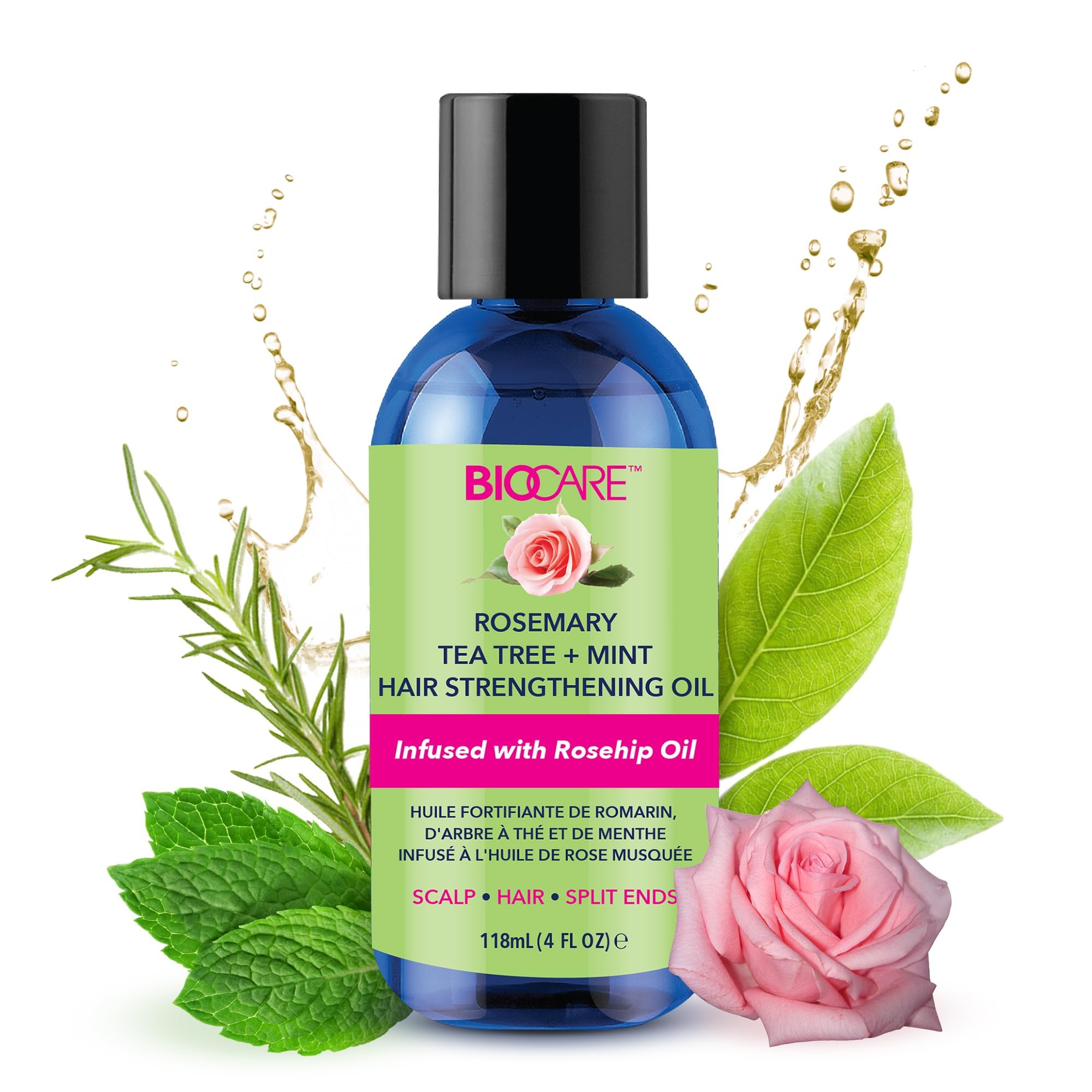 Rosemary Tea Tree + Mint Hair Strengthening Oil 4oz - Super Growth & Moisture, Essential Oils for Dry Scalp, Split Ends & Hair Growth, Scalp Stimulator, Anti-Frizz, Hair Thickening