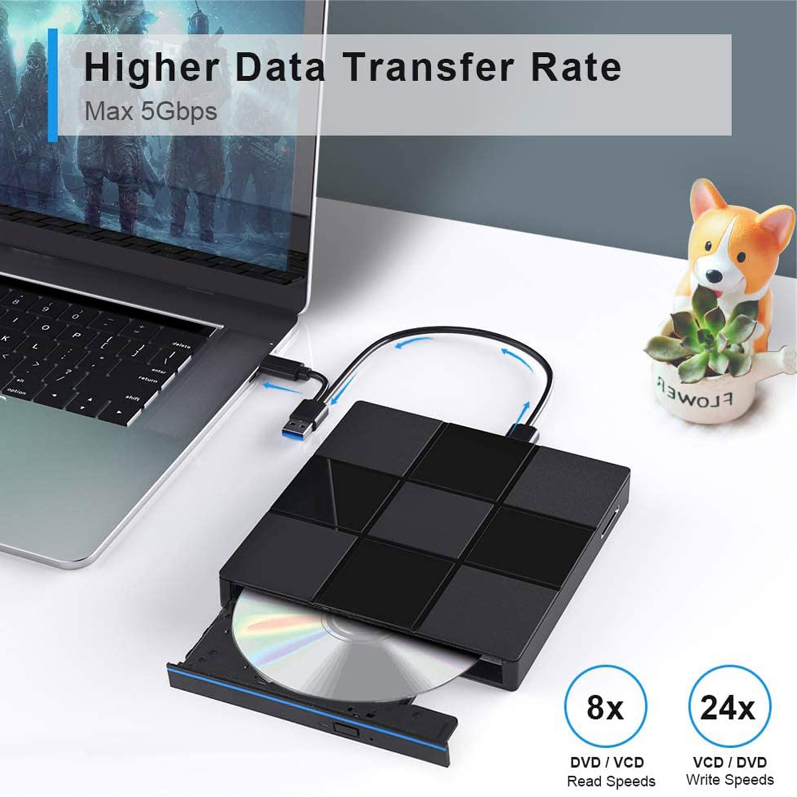 Lettore esterno con cavo dati rapido e correzione di errori per un trasferimento rapido dei dati del notebook