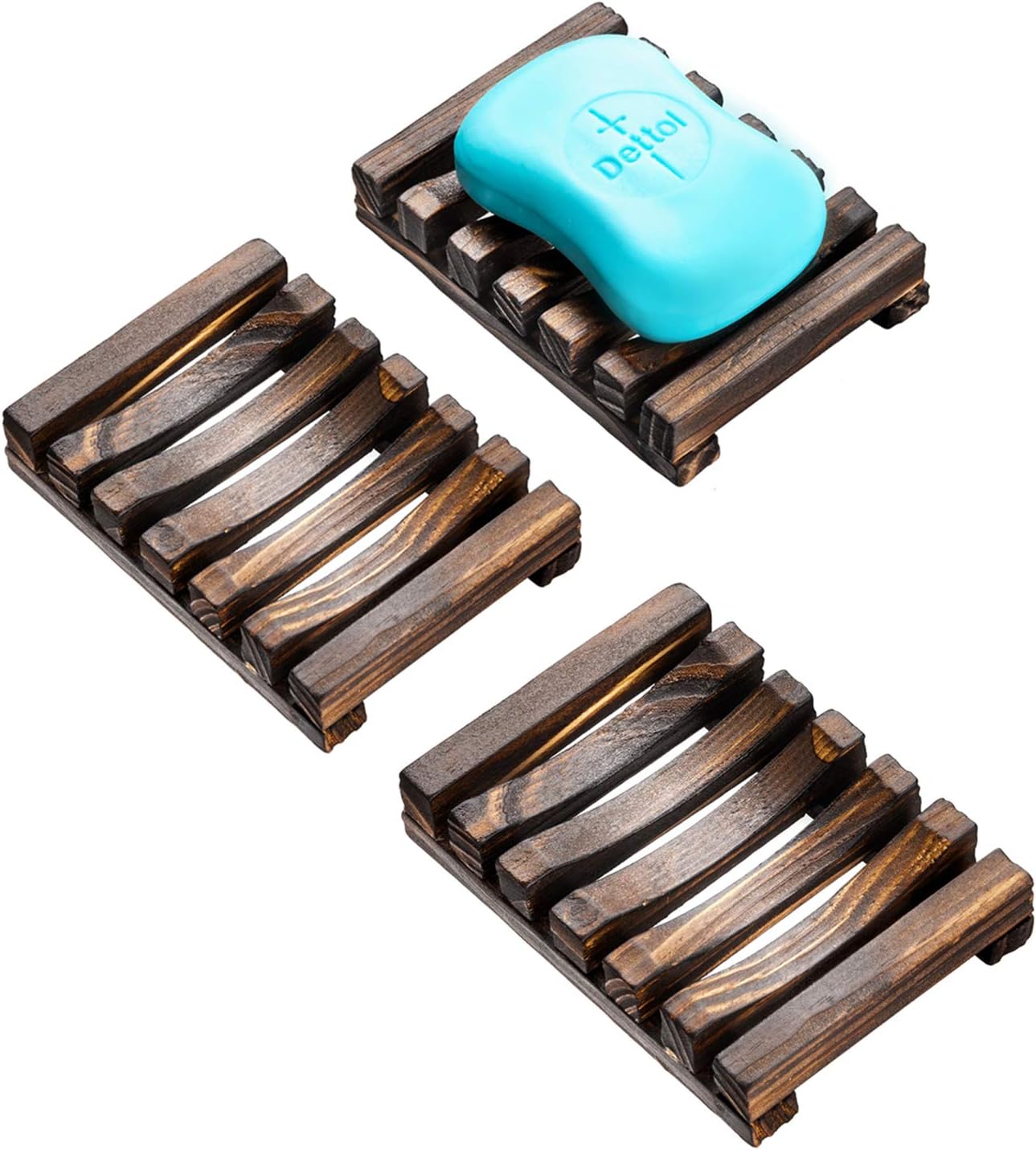 iPEGTOP Wood Soap Dish Natural Wooden Sink Bar Soap Holder Soap Saver Hand Craft for Kitchen Bathroom Shower and Counter, 3 Pack