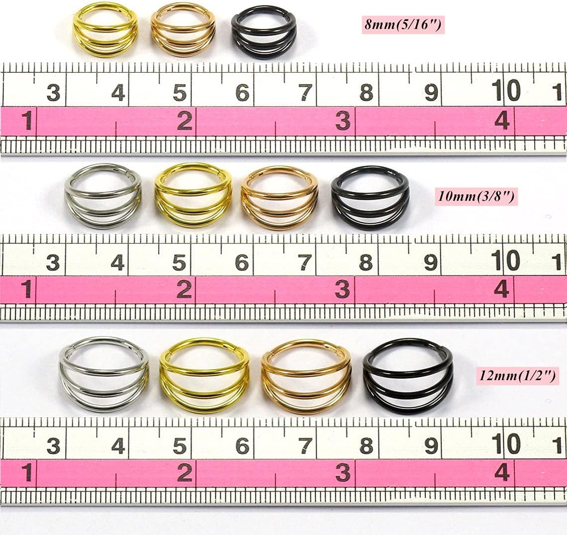 MissNity 18G 8mm Hinged Segment Nose Ring Hoop 316L Surgical Steel, 18 Gauge Triple Open Stacked Septum Clicker Cartilage Earrings Conch Daith Helix Rook Ear Lobe Piercing Jewelry, Gold - Image 5