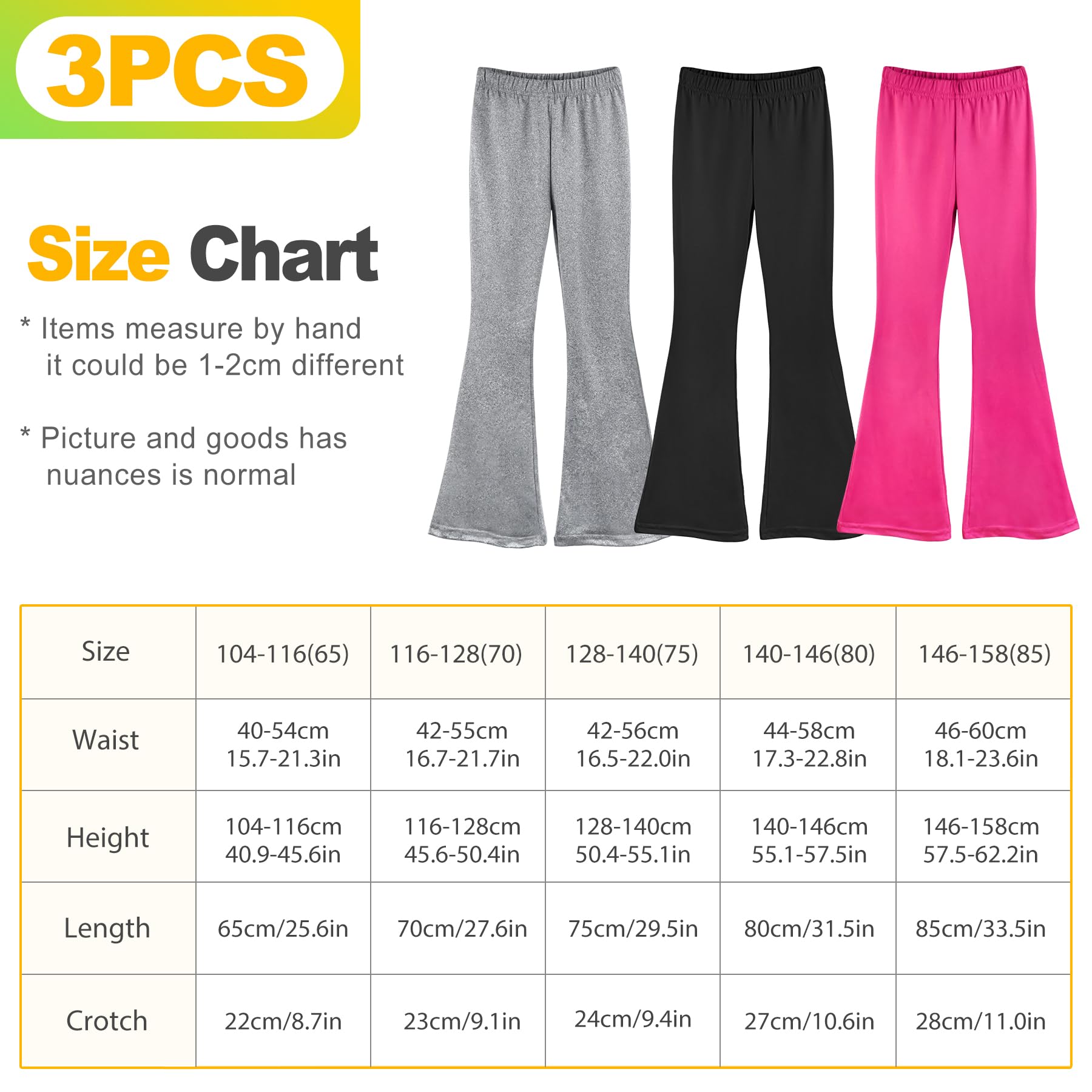 Lot de 3 pantalons évasés pour fille – Legging élégant pour enfant avec évasement pour l'école, la danse et la vie quotidienne, tailles 104-158