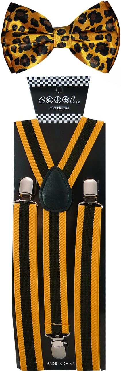 Nice Shades Combo Pack Suspenders & Bow Ties (Many Colors Available) (Gold Leopard)