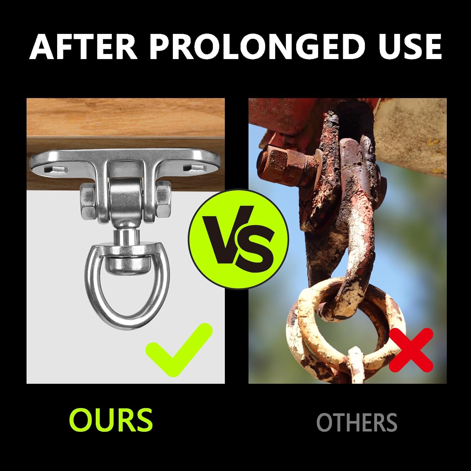 Heavy Duty Swing Hanger 1000 LB Capacity Stainless Steel Swing Swivel Bearing 360° Rotary for Playground Porch Yoga Seat Wooden Sets Indoor Outdoor - Image 7